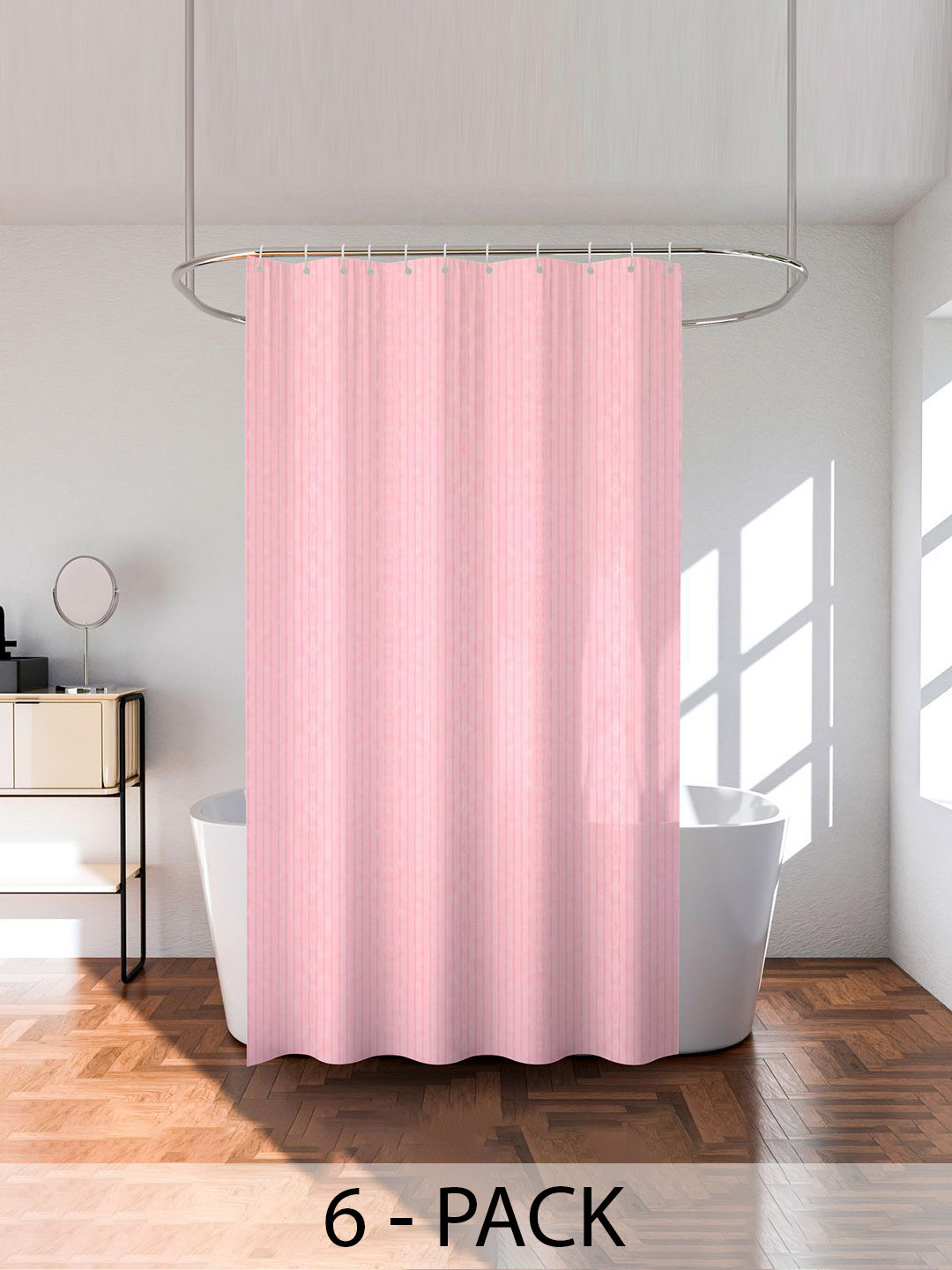 Kuber Industries Pink 6 Pieces Lining Design Shower Curtains