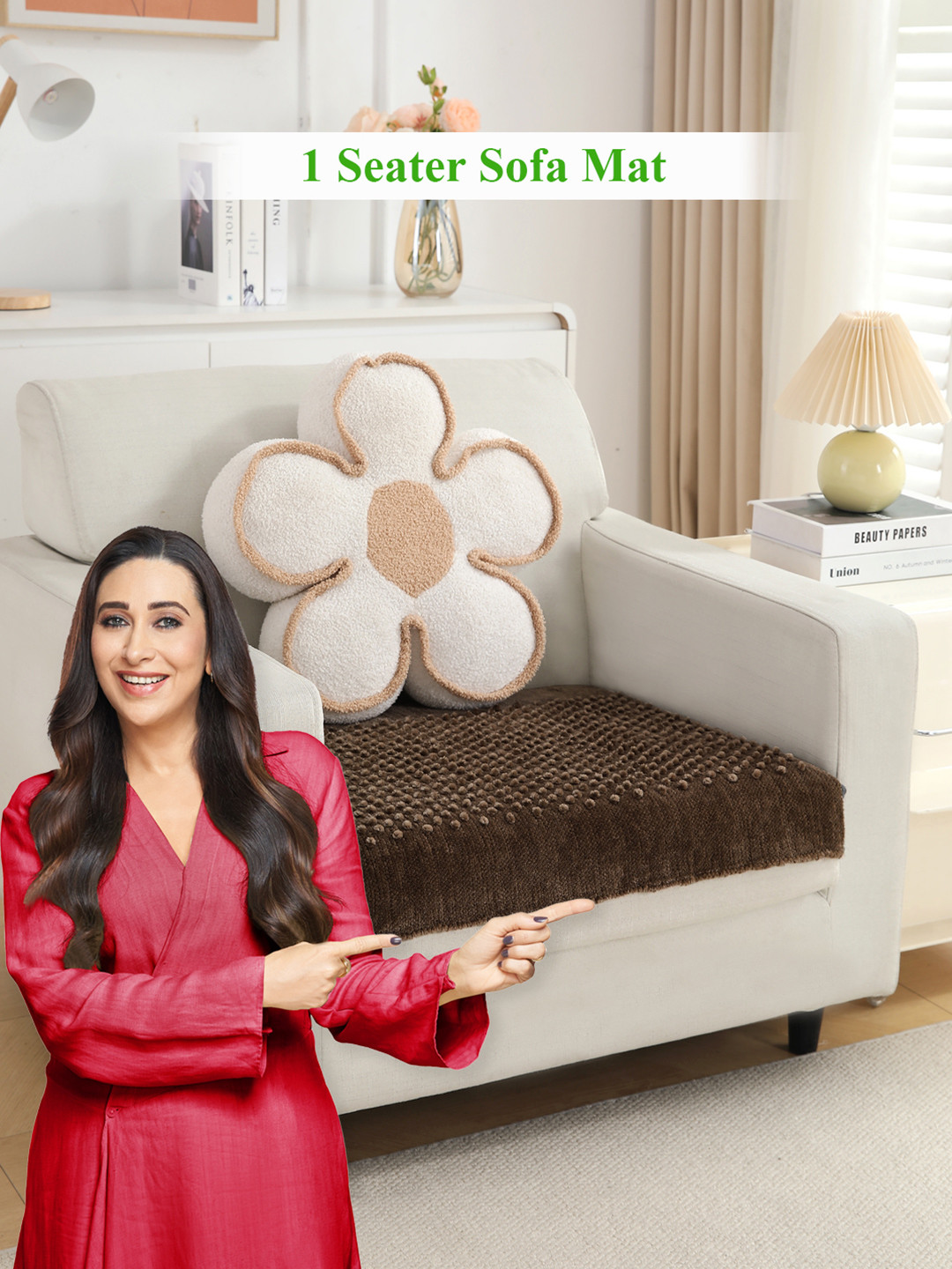 HOKIPO Brown Handloom Made Thick Reversible Poly Velvet 1 Seater Sofa Cover