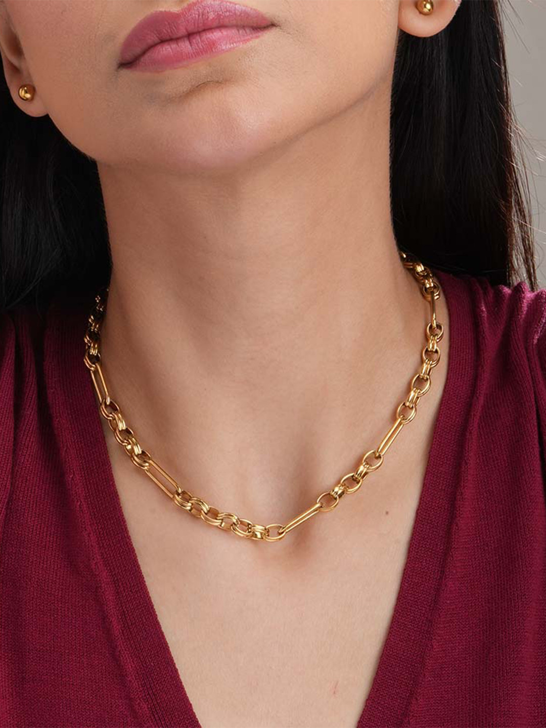 PALMONAS Gold-Plated Stainless Steel Figaro Link Chain