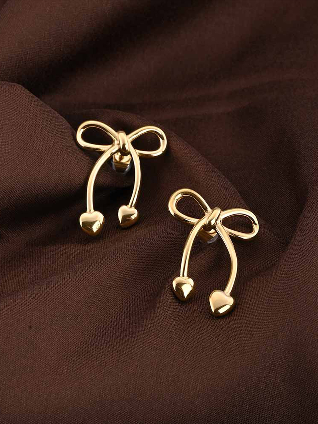 PALMONAS Stainless Steel Silver Plated Contemporary Bow & Heart Drop Earrings