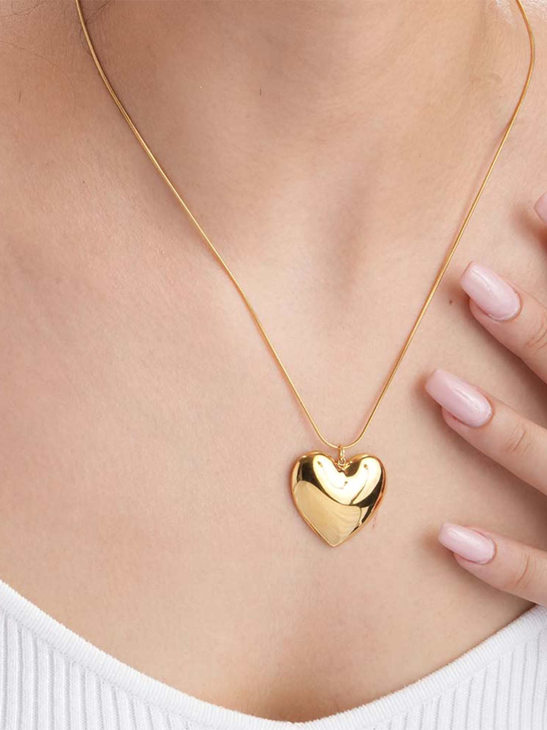 PALMONAS Gold Plated Stainless Steel Heart Shaped Pendant With Chain