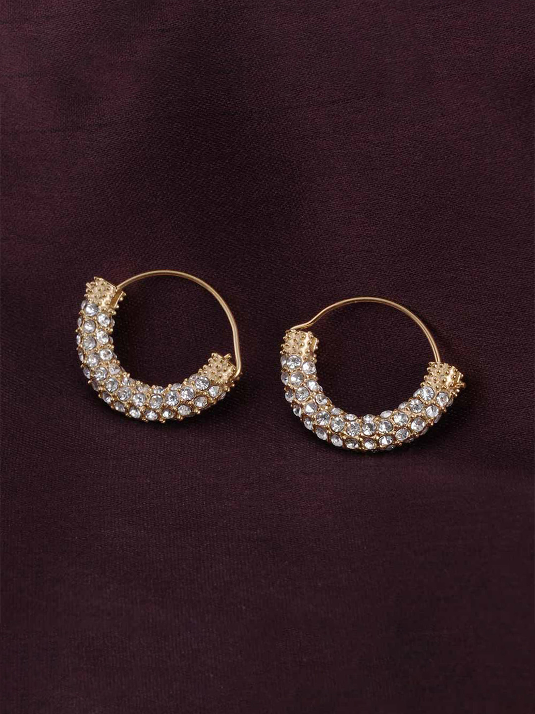 PALMONAS Gold-Plated Stone Studded Circular Hoop Drop Earrings