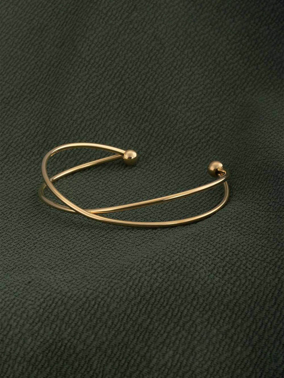 PALMONAS Gold-Plated Stainless Steel Crossover Kada Bracelet
