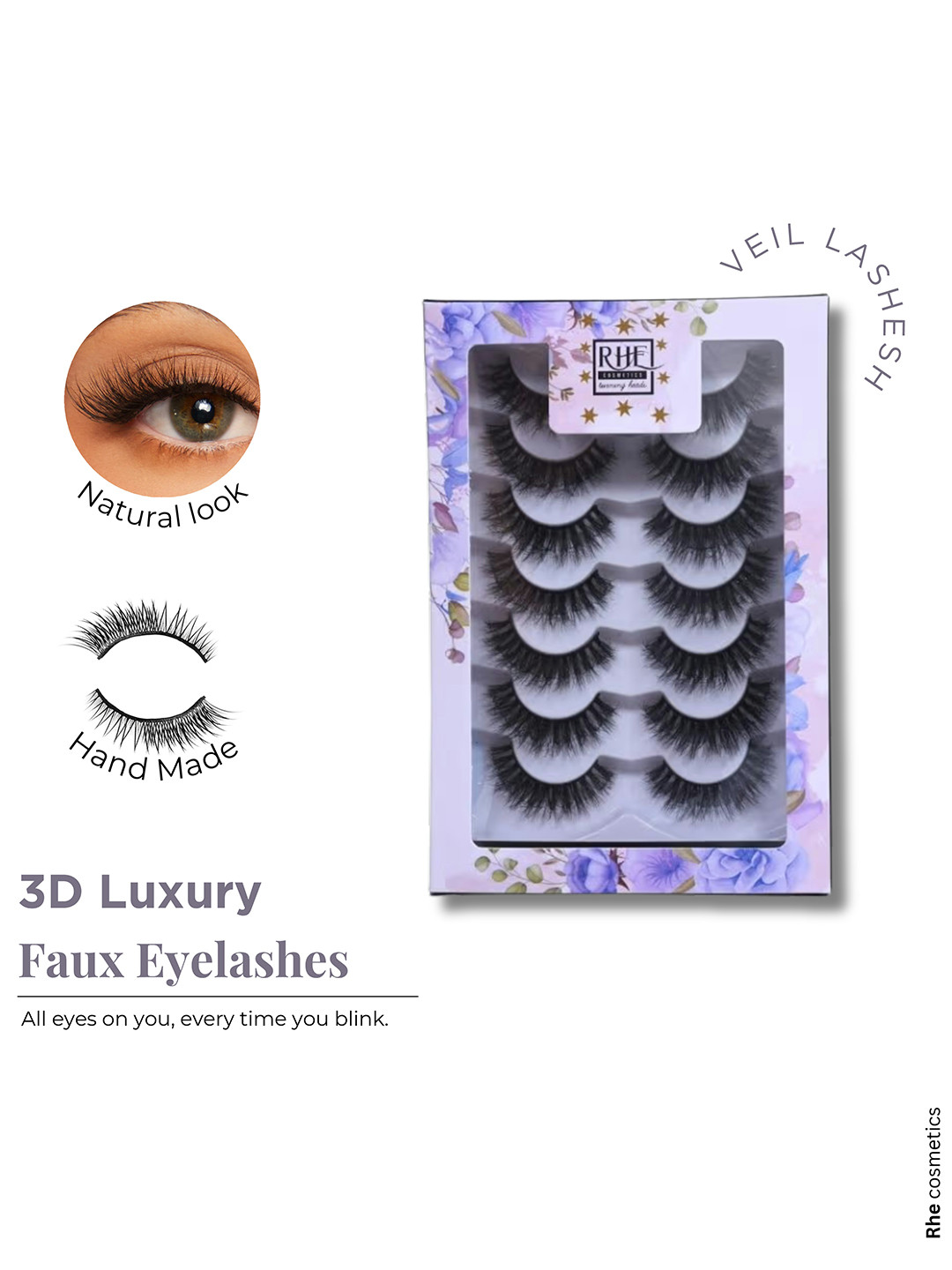 Rhe Cosmetics Set Of 7 Long & Natural Look 3D False Eyelashes