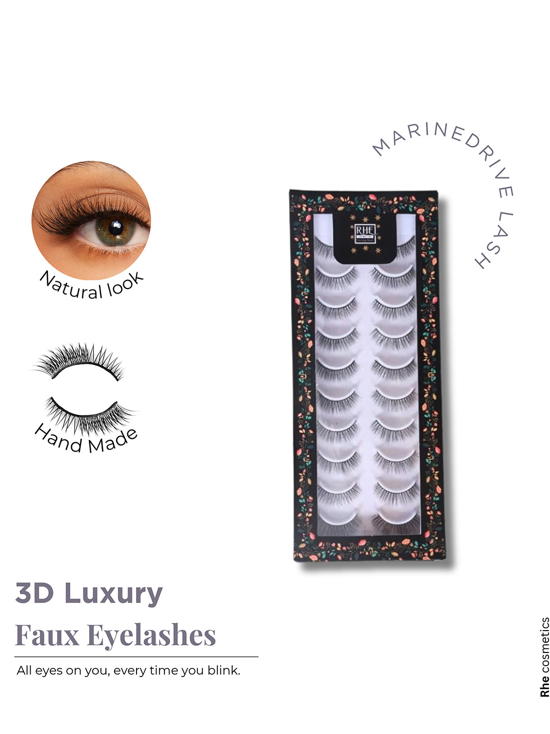 Rhe Cosmetics Set Of 10 Long & Natural Look 3D False Eyelashes