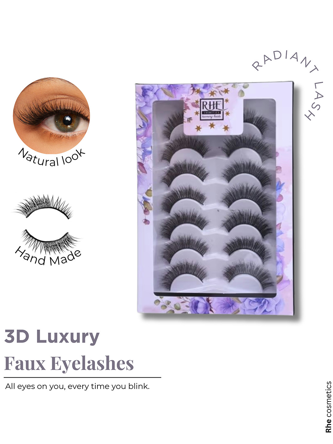 Rhe Cosmetics Set Of 7 Long & Natural Look 3D False Eyelashes
