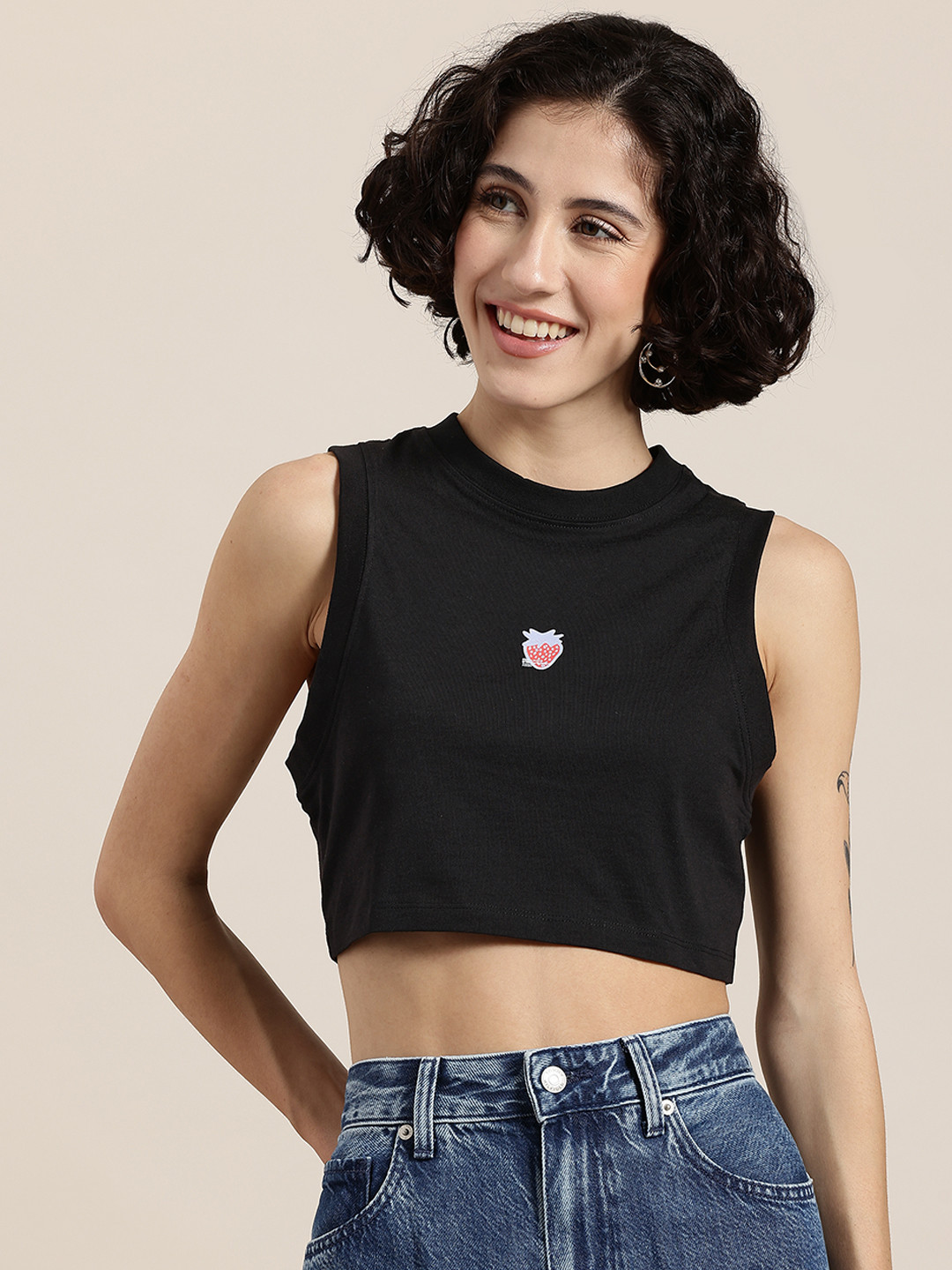 HERE&NOW Fruit Frollic Printed Pure Cotton Crop T-shirt