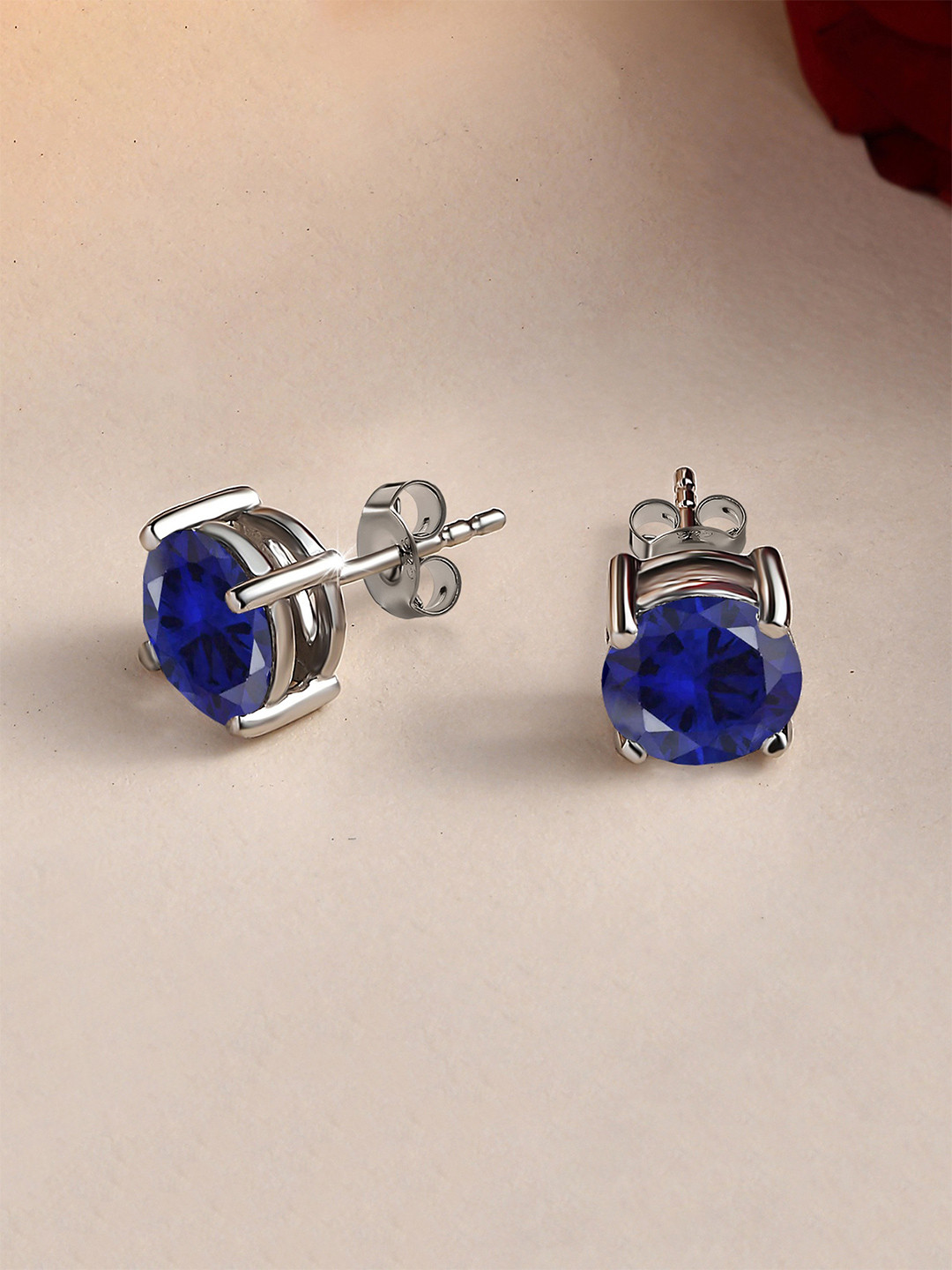 Ornate Jewels 925 Sterling Silver 1 Carat Blue Sapphire Solitaire Stud Earrings