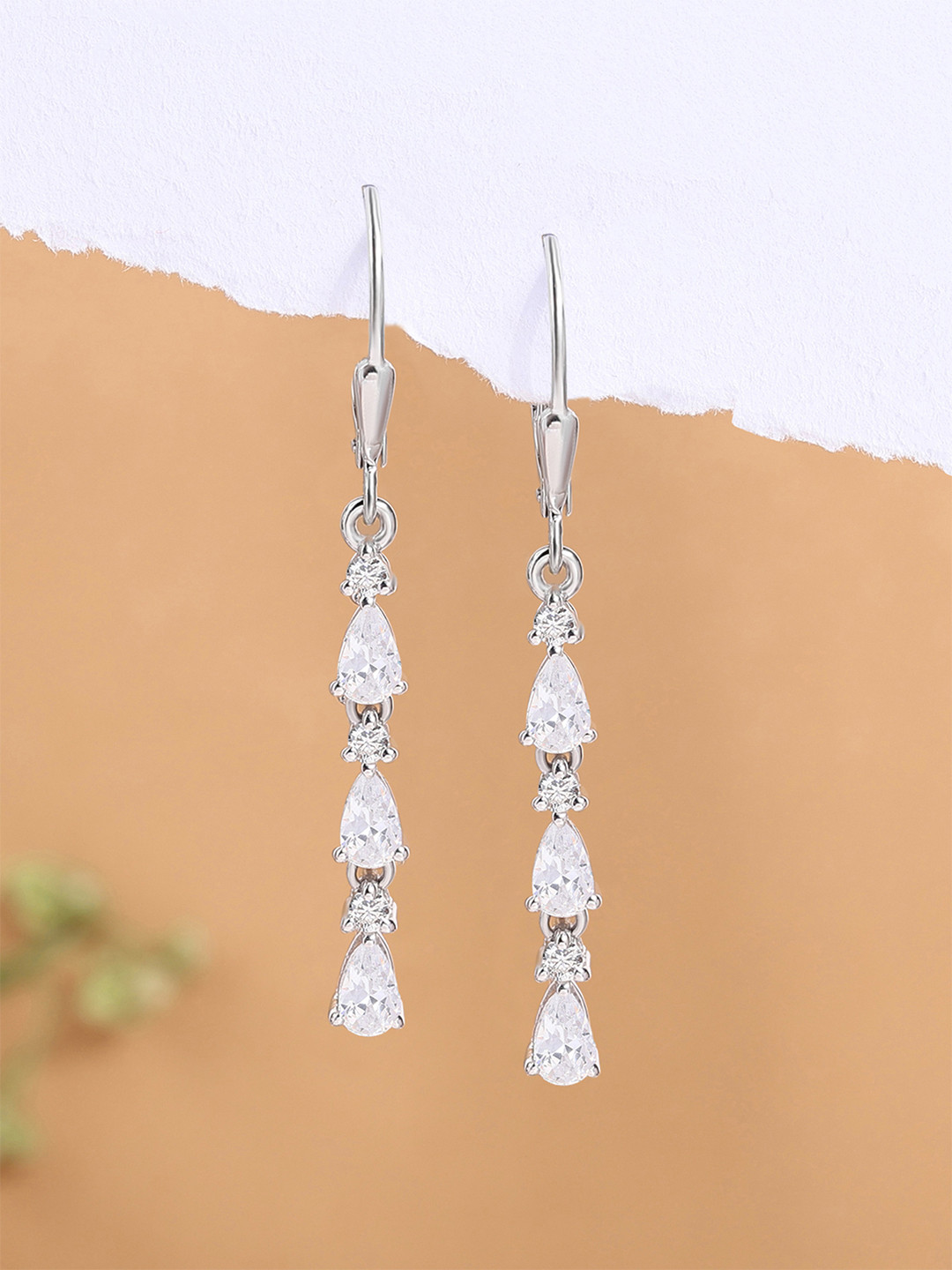 Ornate Jewels 925 Sterling Silver American Diamond Linear Dangler Earring