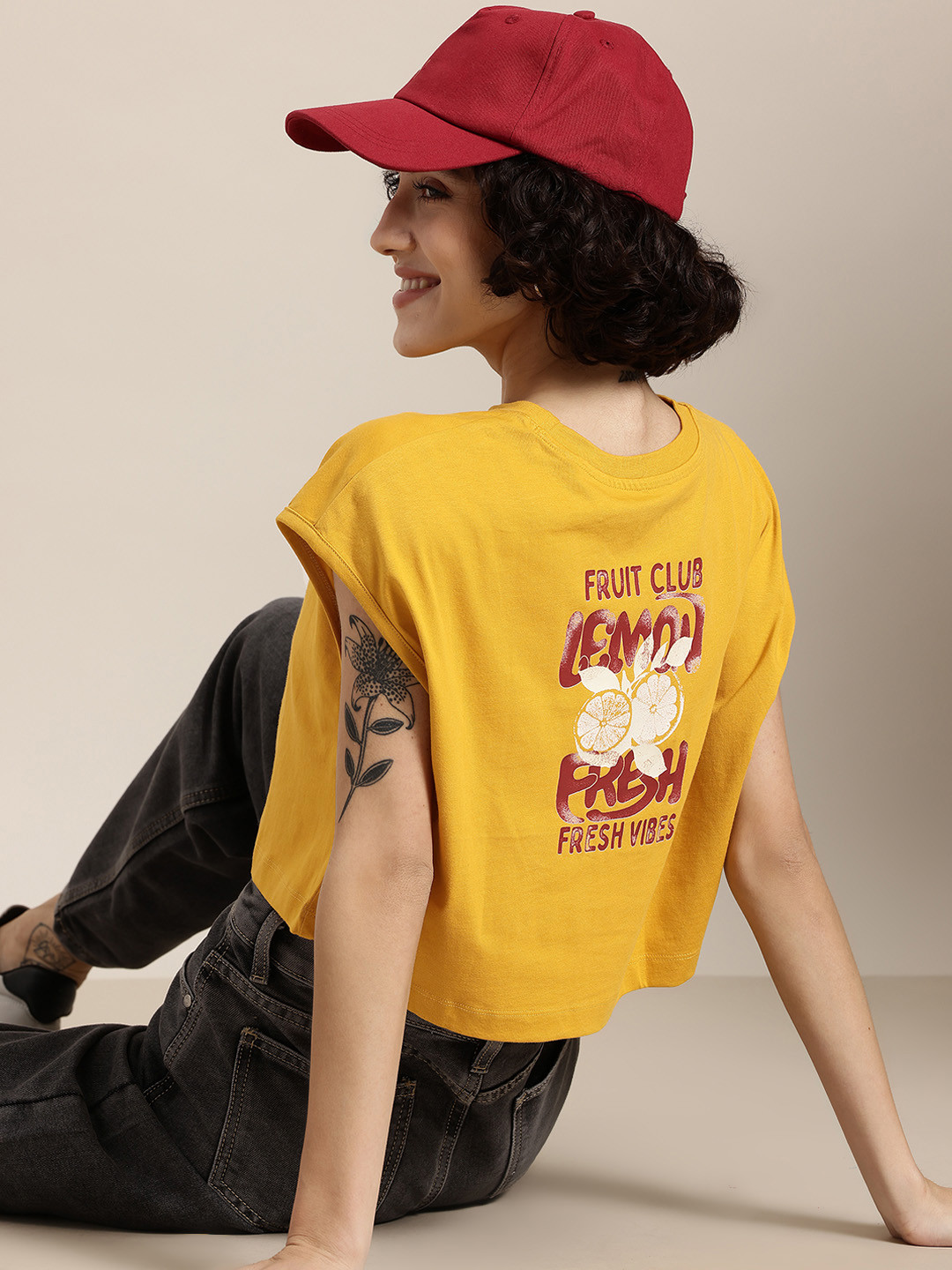 HERE&NOW Fruit Frollic Sleeveless Printed Pure Cotton T-shirt