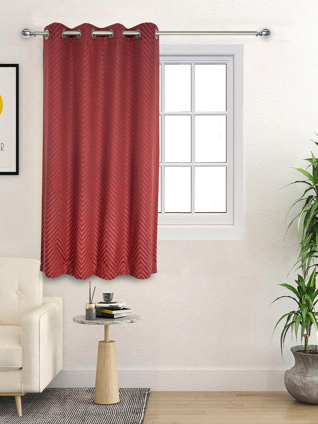 Saral Home Rust Chevron Woven Design Cotton Room Darkening Window Curtain