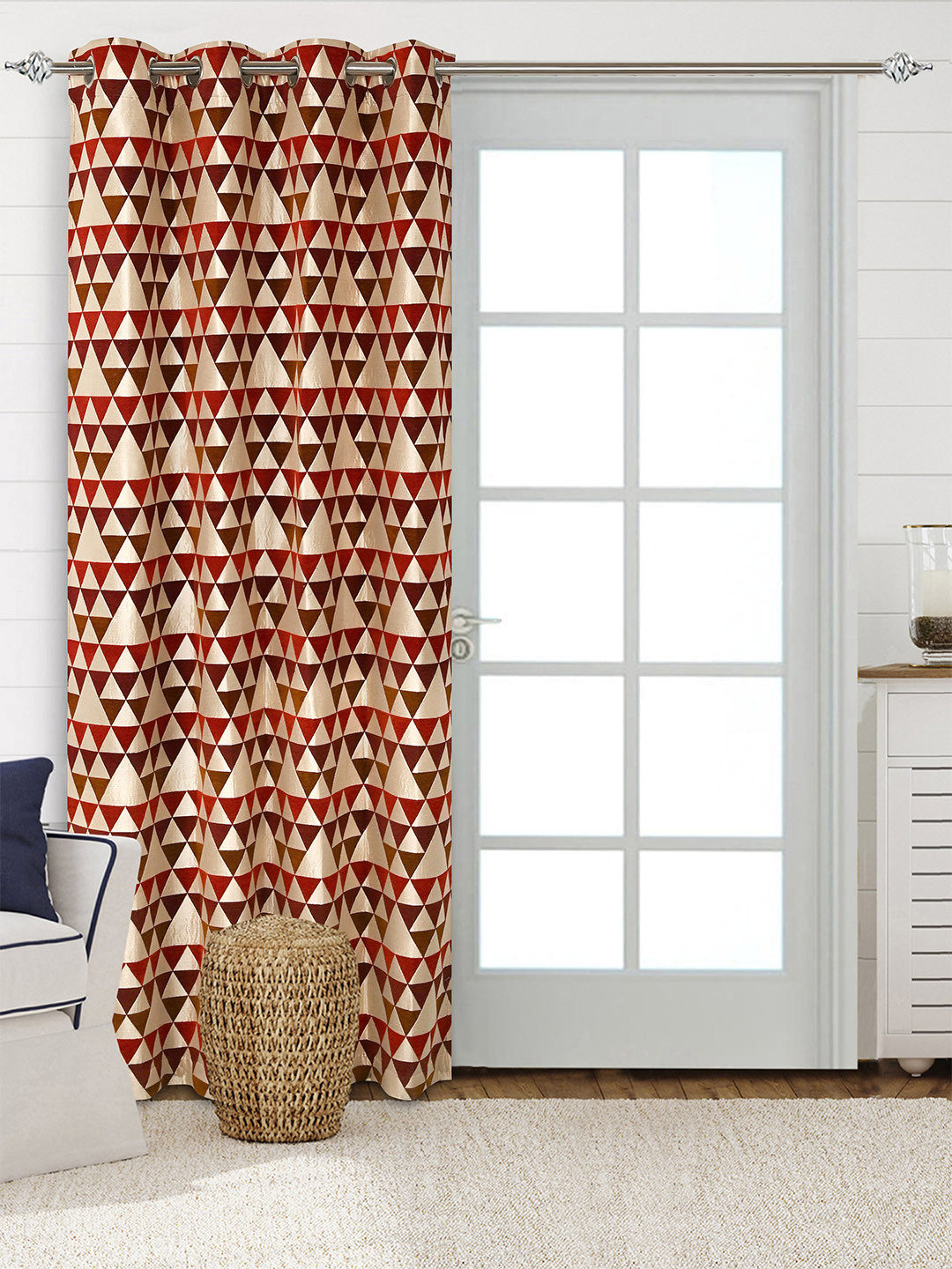 Saral Home Red & Off White Geometric Black Out Long Door Curtain