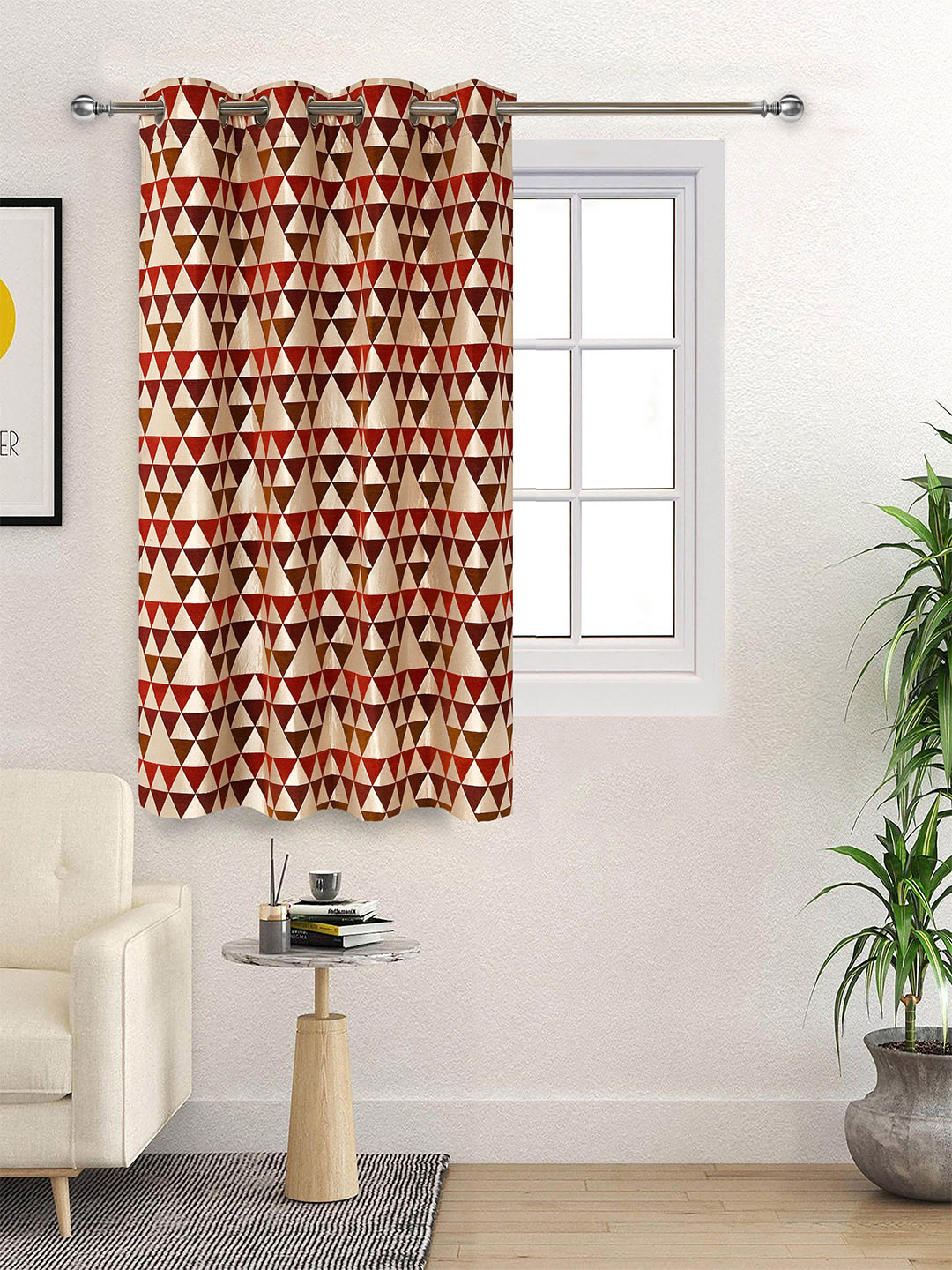 Saral Home Red & Off White Geometric Black Out Window Curtain