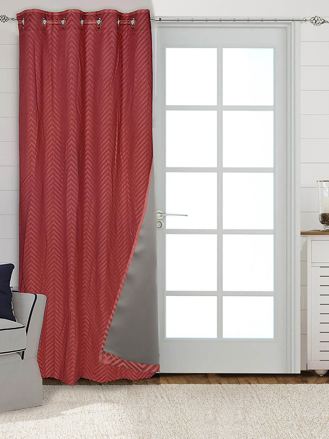 Saral Home Rust Chevron Black Out Cotton Long Door Curtain