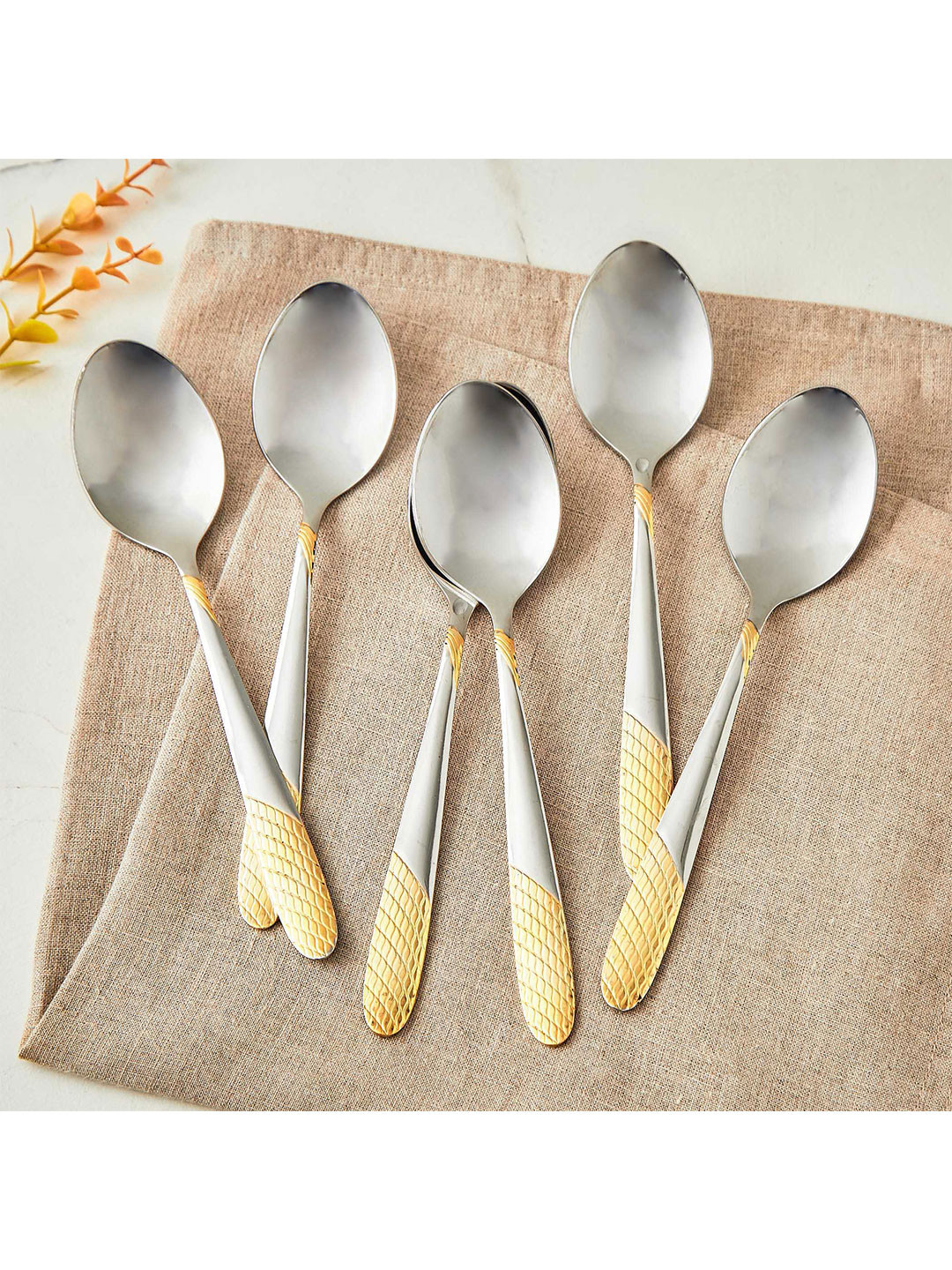 Home Centre glister Silver-Toned 6 Pieces Stainless Steel Table Spoon