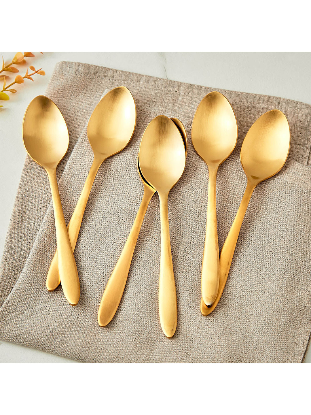 Home Centre Glister Gold-Toned 6 Pieces Stainless Steel Dinner Spoons