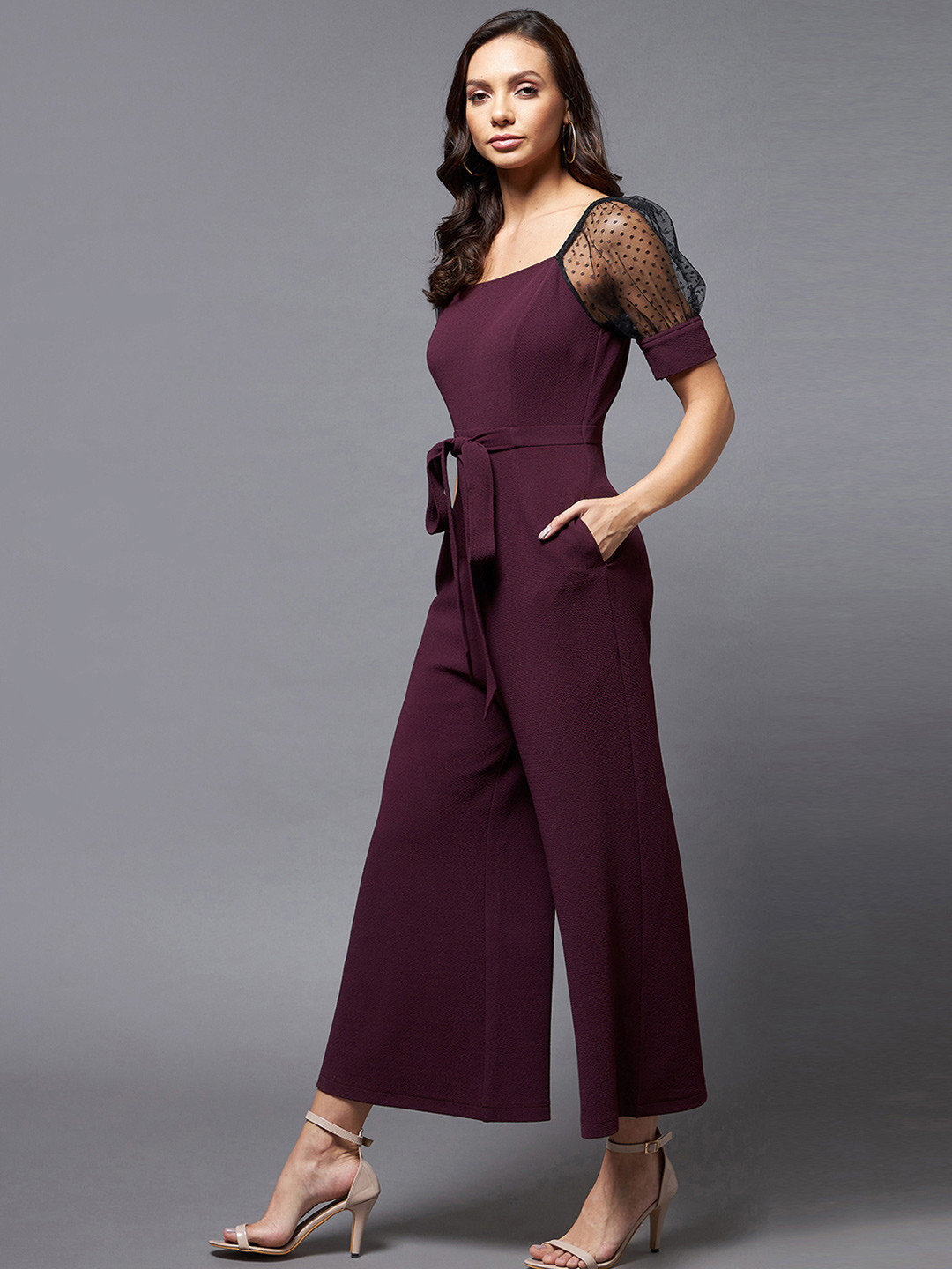 Chemistry Women Straight Leg Square Neck Half Sleeve Relaxed Fit Jumpsuit