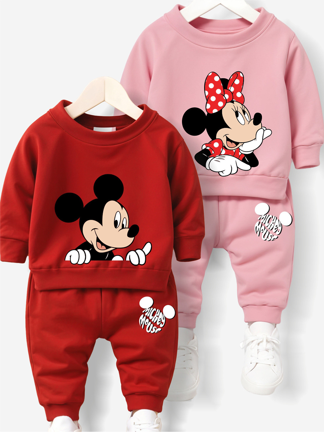x2o Infants Set of 2 Mickey & Minnie Graphic Printed Sweatshirt With Joggers