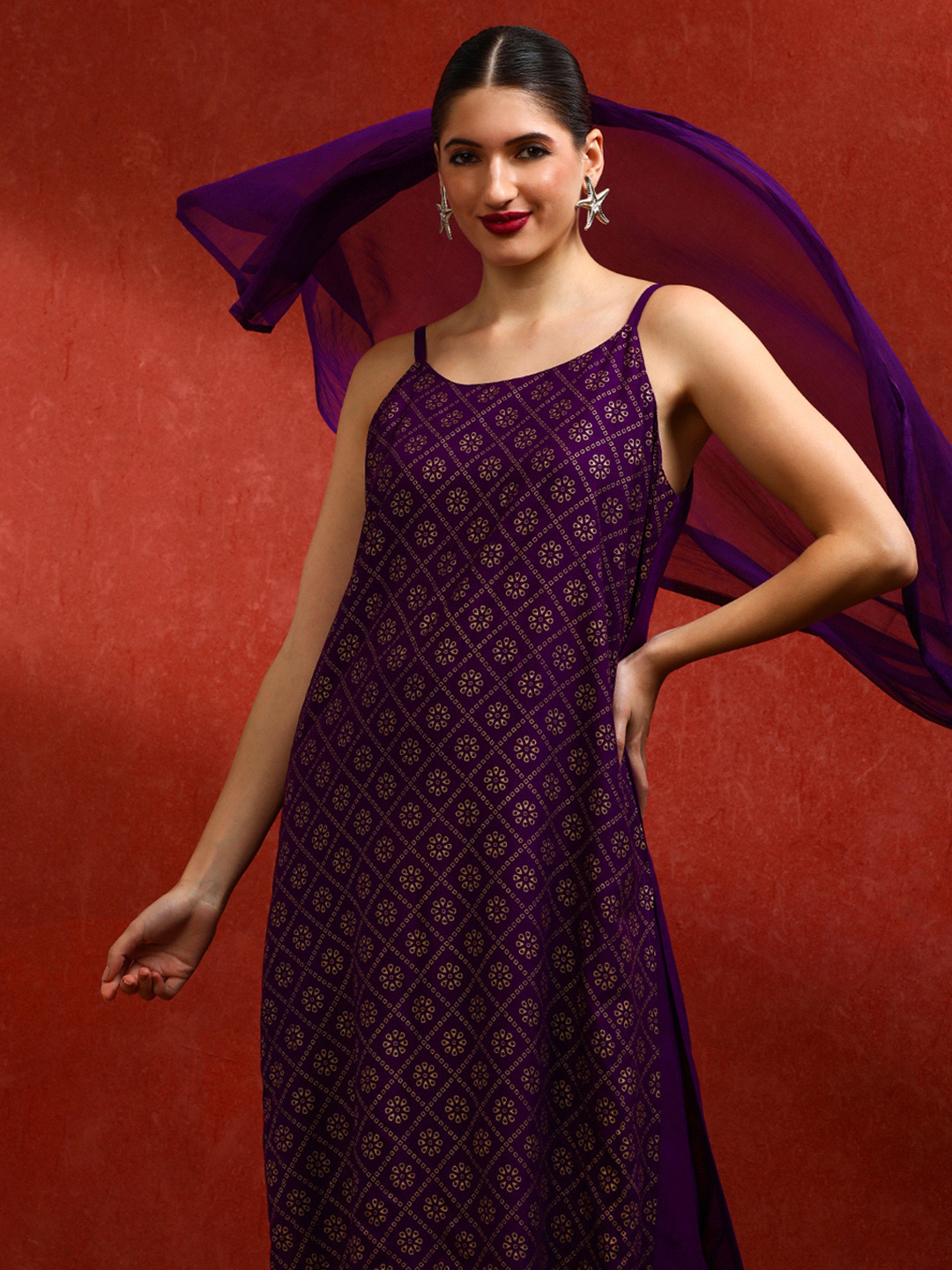 Jaipur Kurti Rayon Printed Sleeveless Kurta with Pants and Dupatta