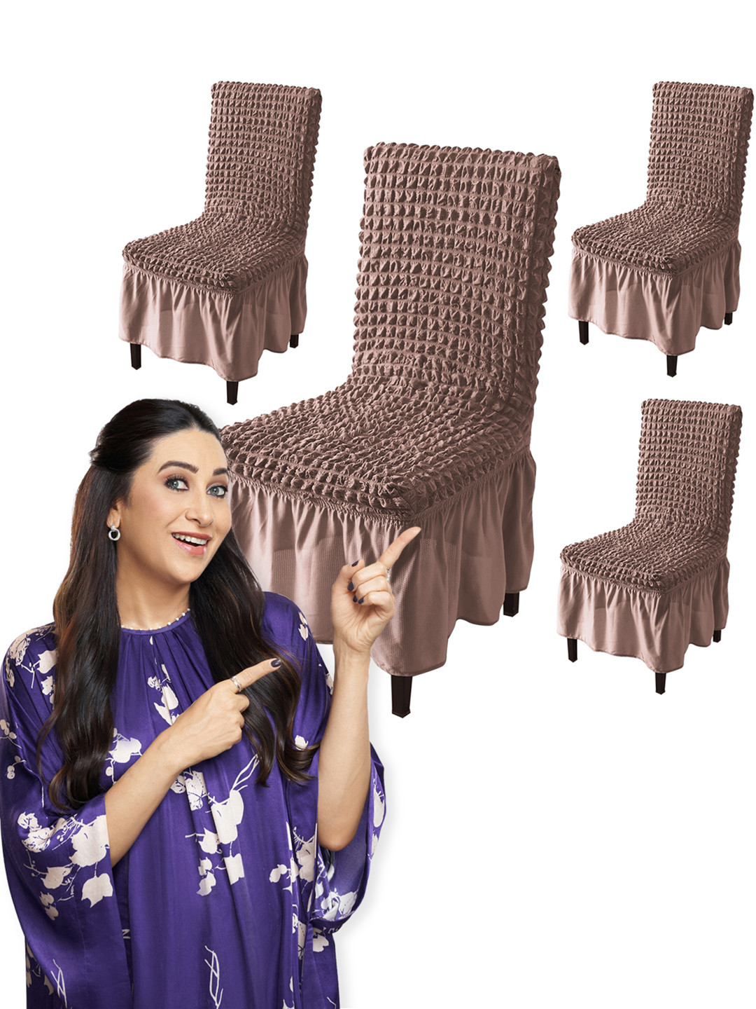 HOKIPO Mauve 4 Pieces Textured Stretchable Chair Covers