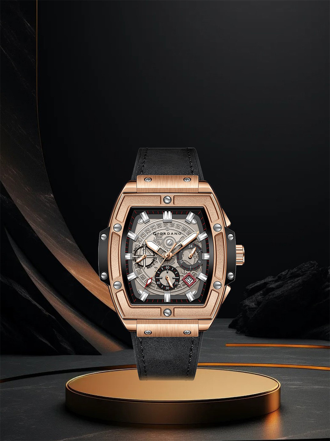 GIORDANO Men Dial & Leather Bracelet Style Straps Analogue Watch GZ-50098-02