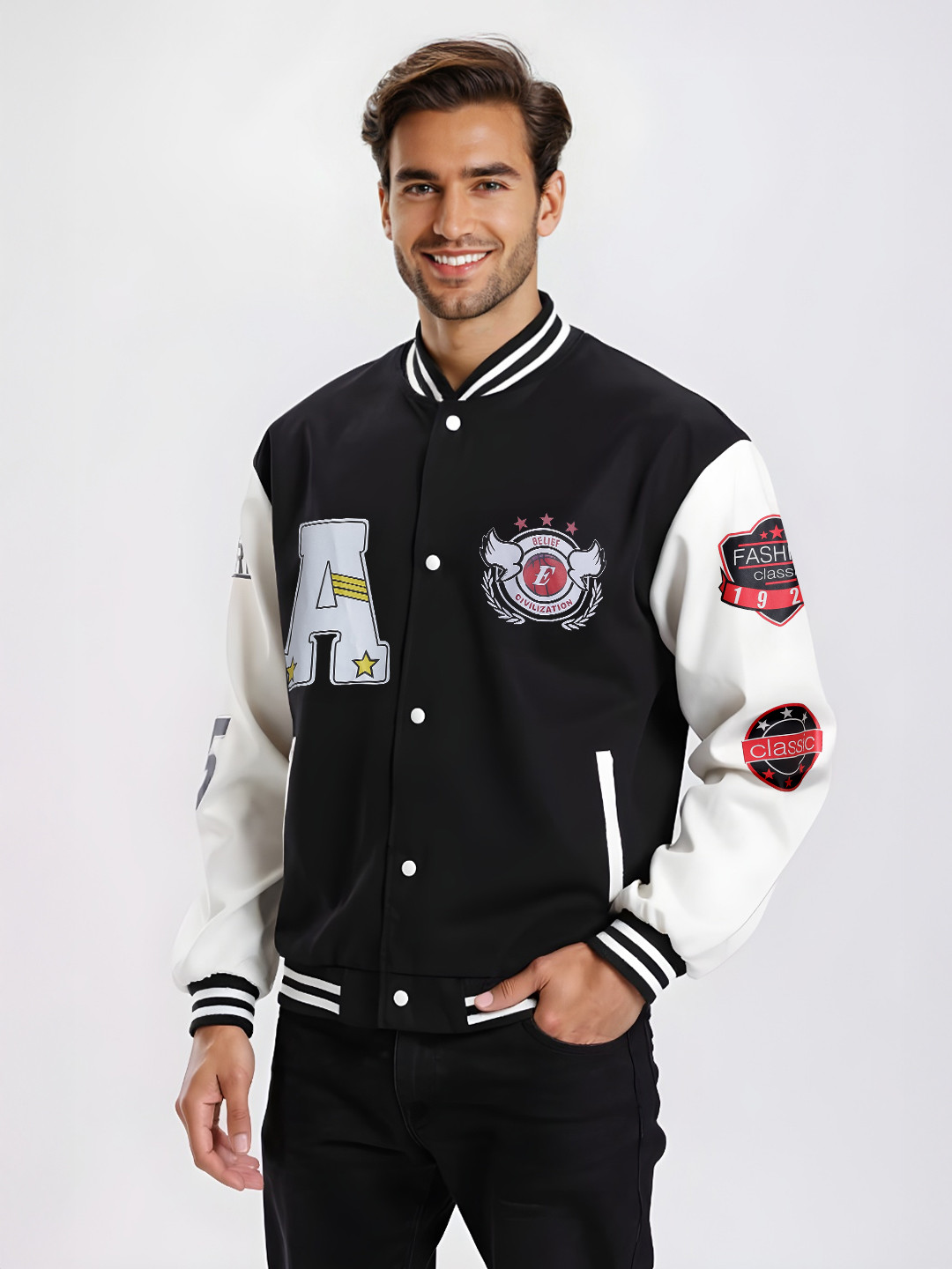 StyleCast Men Graphic Print Patchwork Jacket