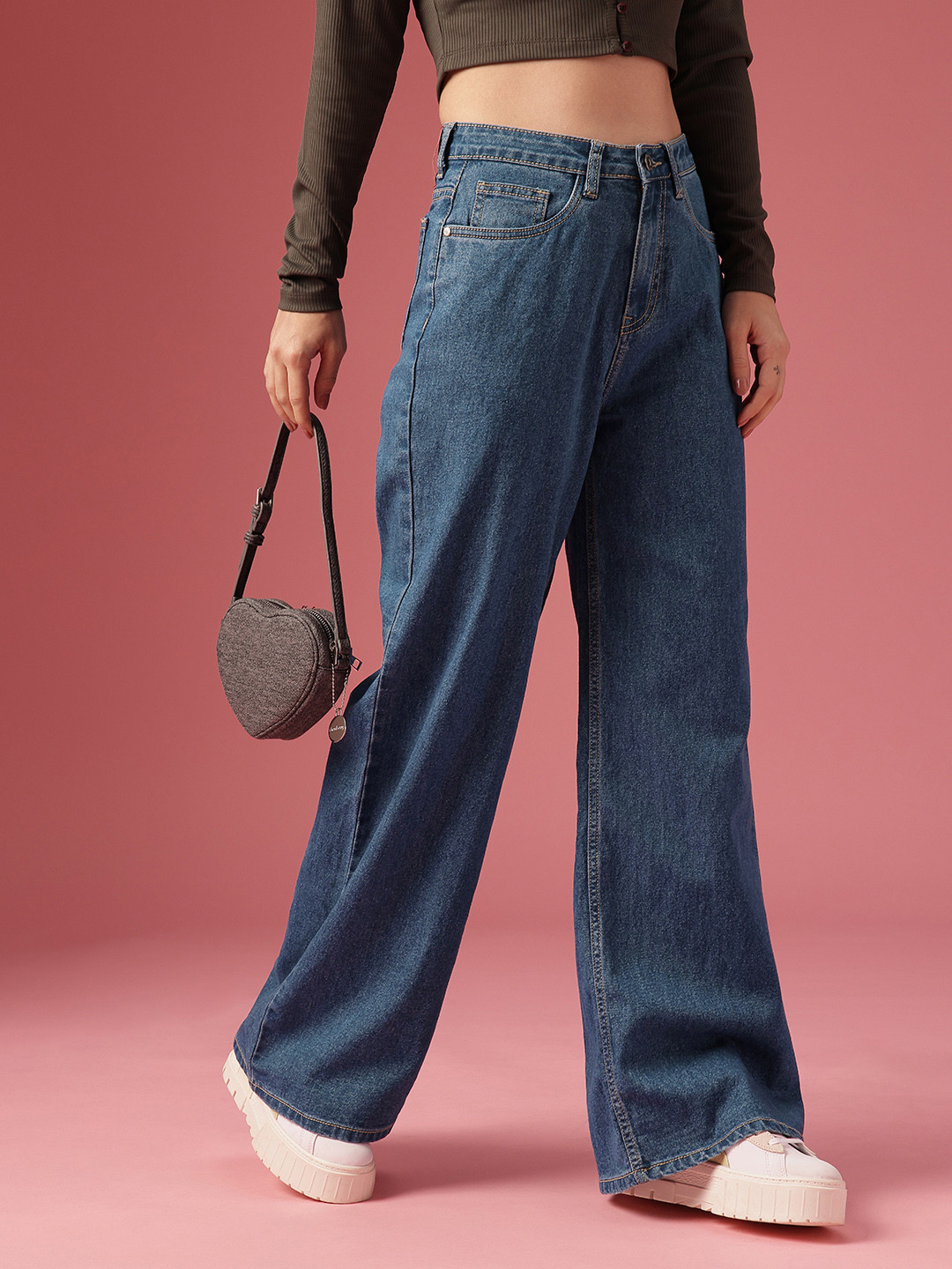 DressBerry Women Wide Leg High-Rise Light Fade Stretchable Jeans