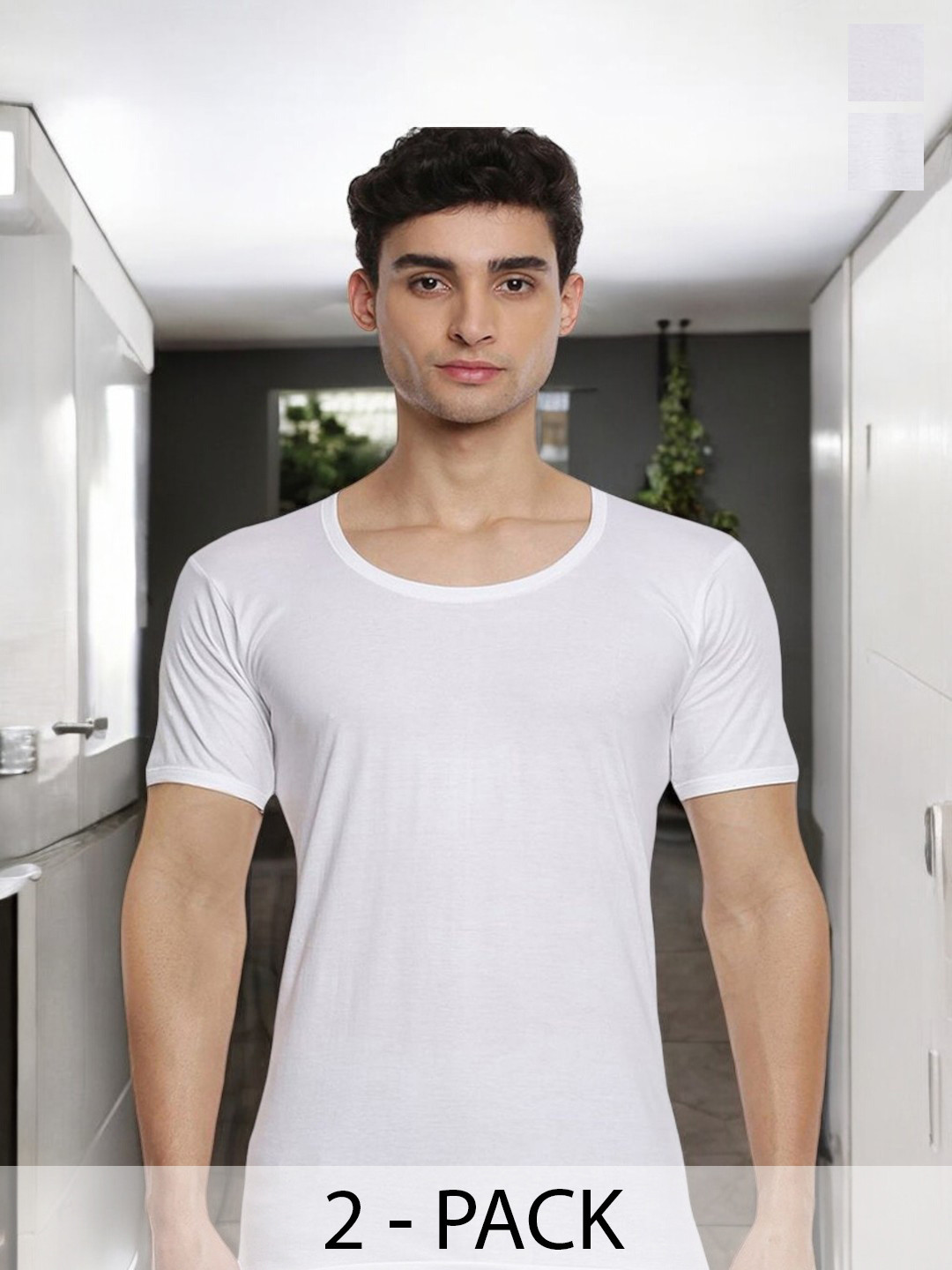 Ramraj Pack of 2 Men White Round Neck Half Sleeve Cotton Innerwear Vest