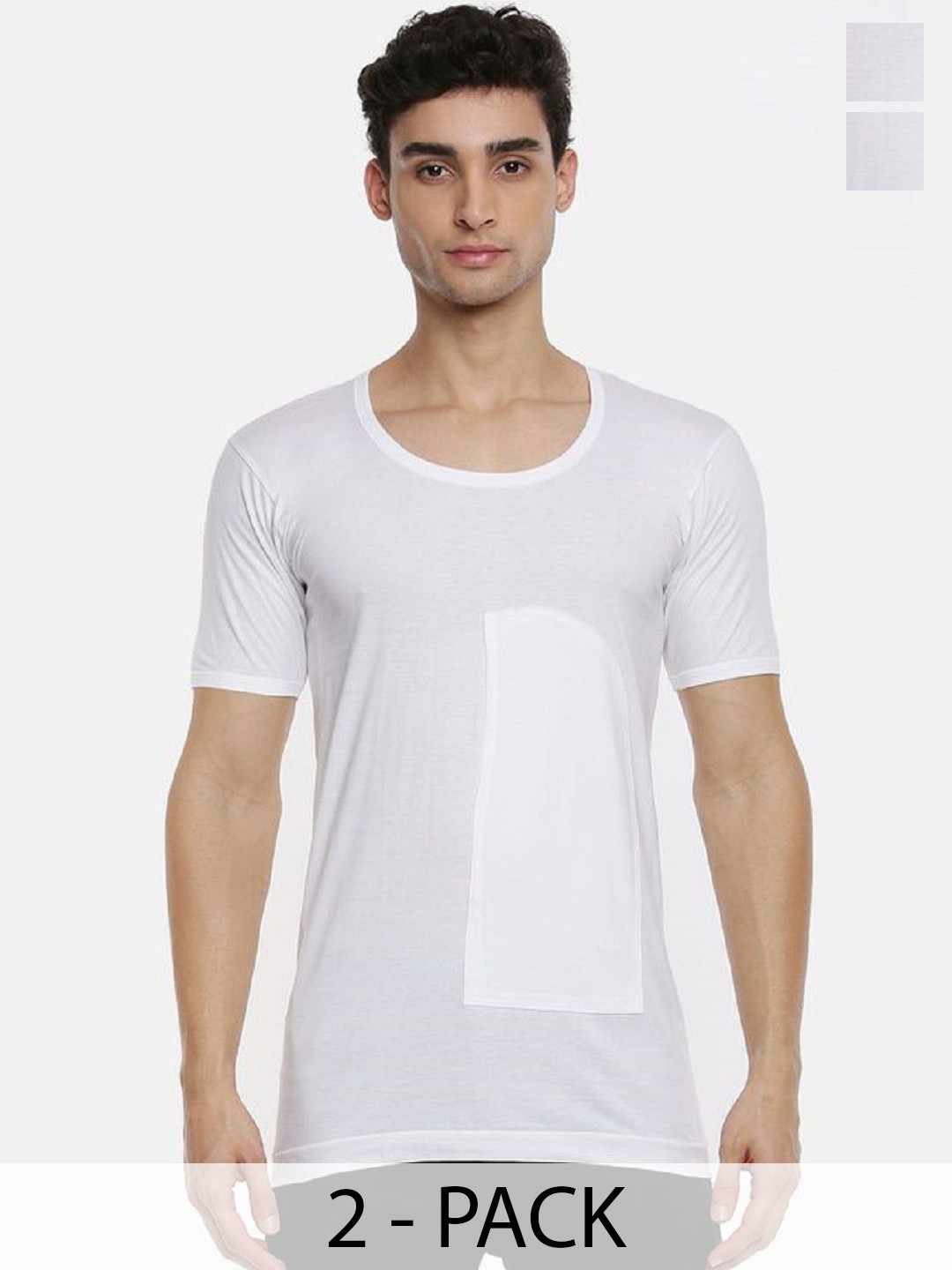 Ramraj Pack of 2 Men White Round Neck Half Sleeve with Pocket Cotton Innerwear Vest