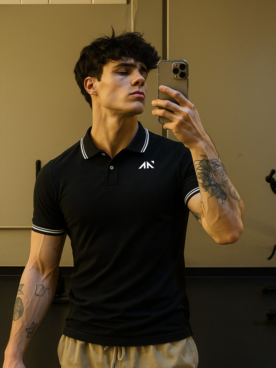 AESTHETIC NATION Men Solid Polo Collar T-shirt