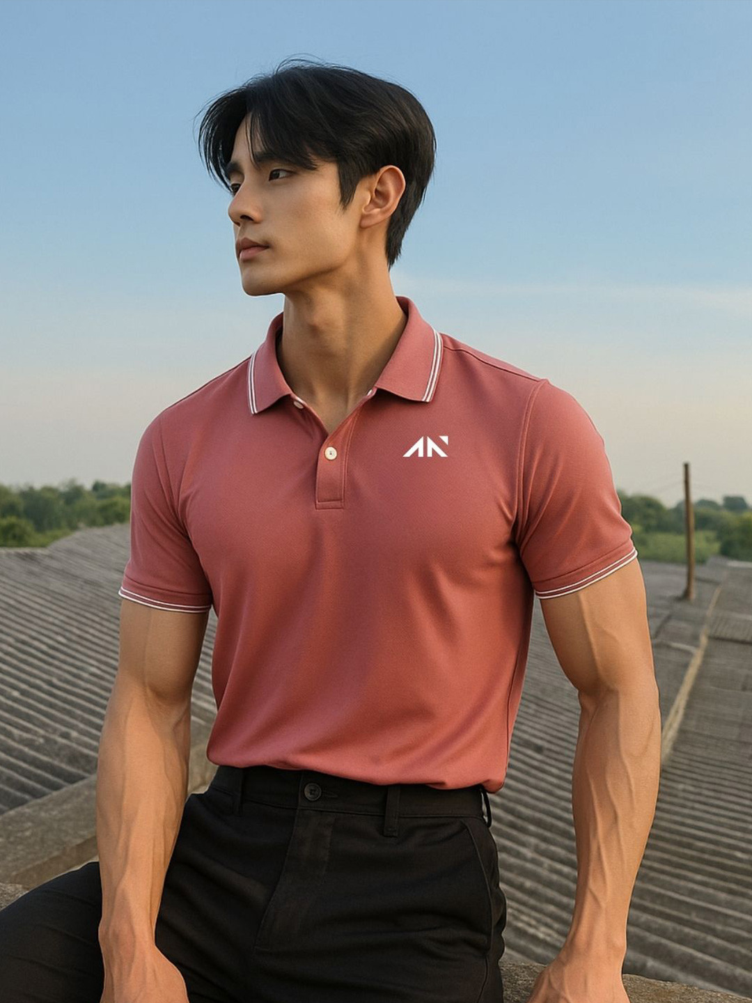 AESTHETIC NATION Men Solid Polo Collar T-shirt