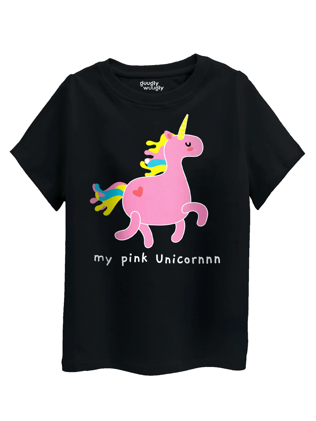 Guugly Wuugly Girls Pink Unicorn Super Soft Combed Compact Cotton T-shirt