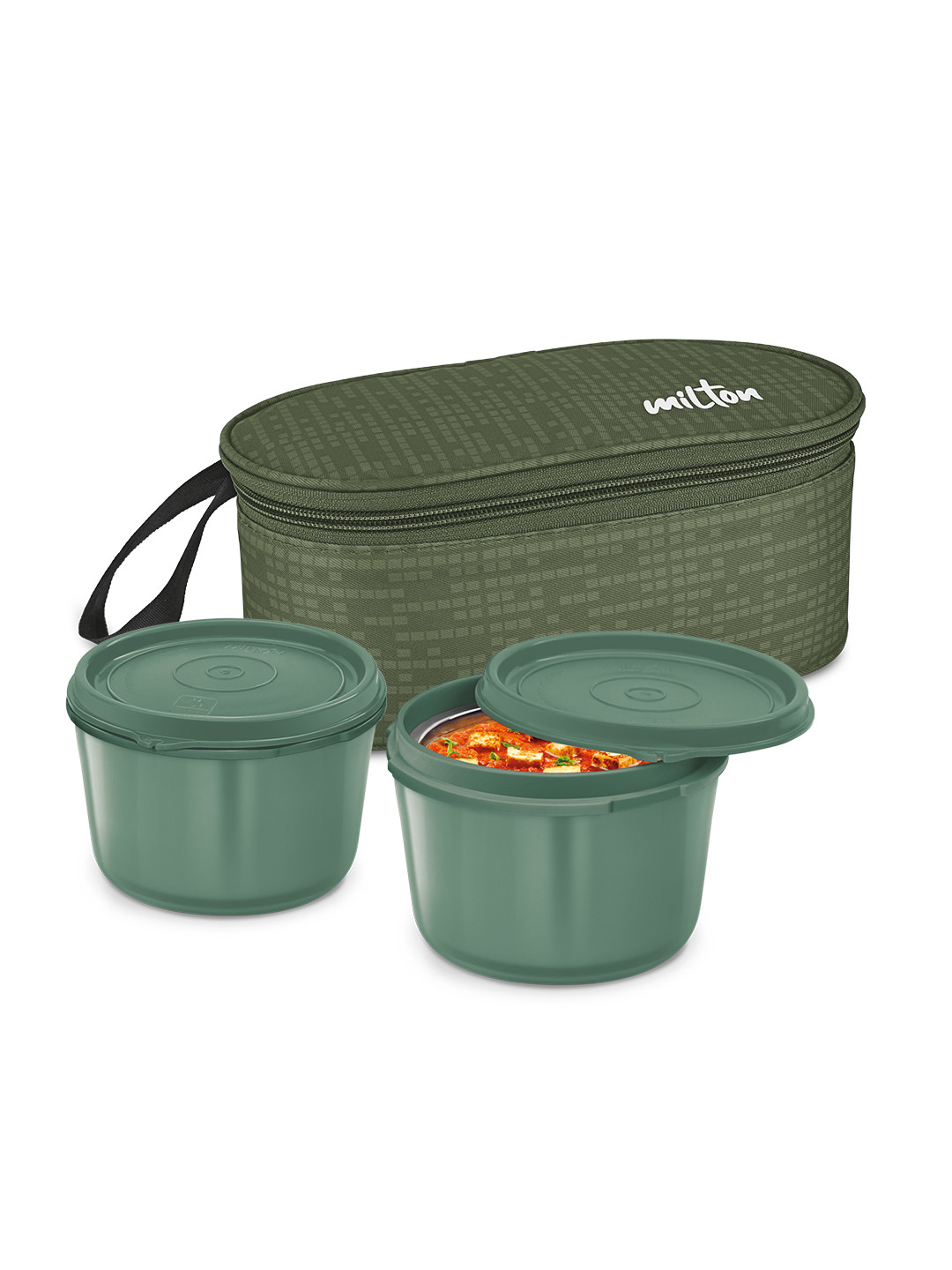 Milton Graze Big 2 Pcs Green Inner Steel Containers Lunch Box With Jacket 450 ml Each