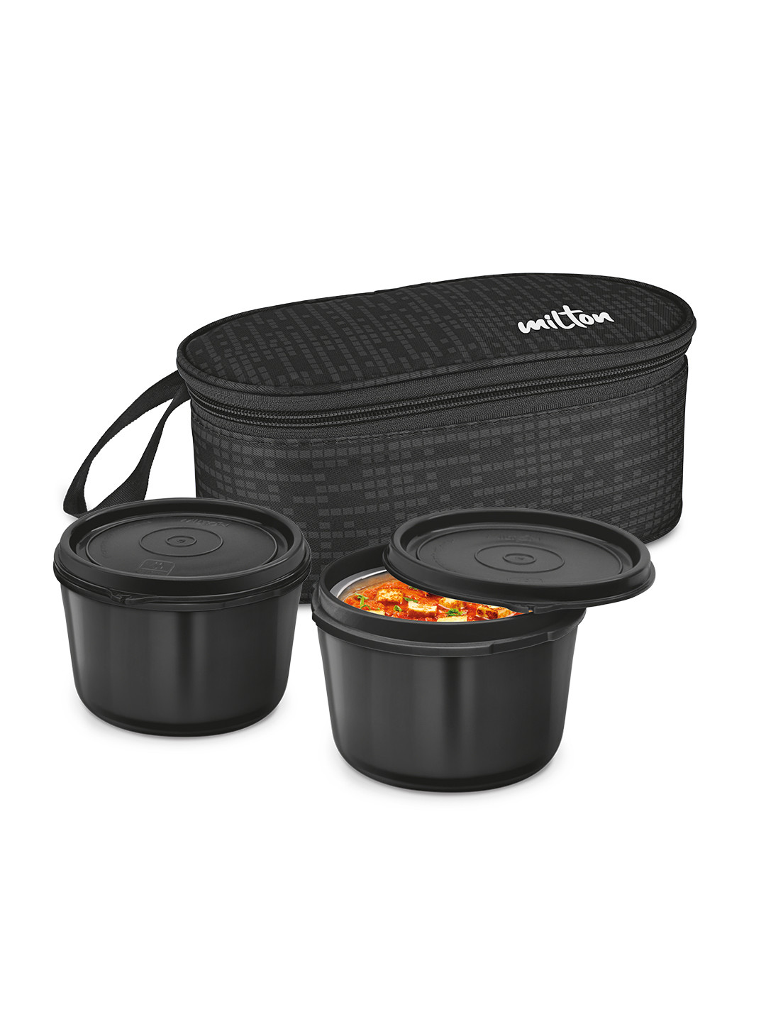 Milton Graze Big 2 Pcs Black Inner Steel Containers Lunch Box With Jacket 450 ml Each