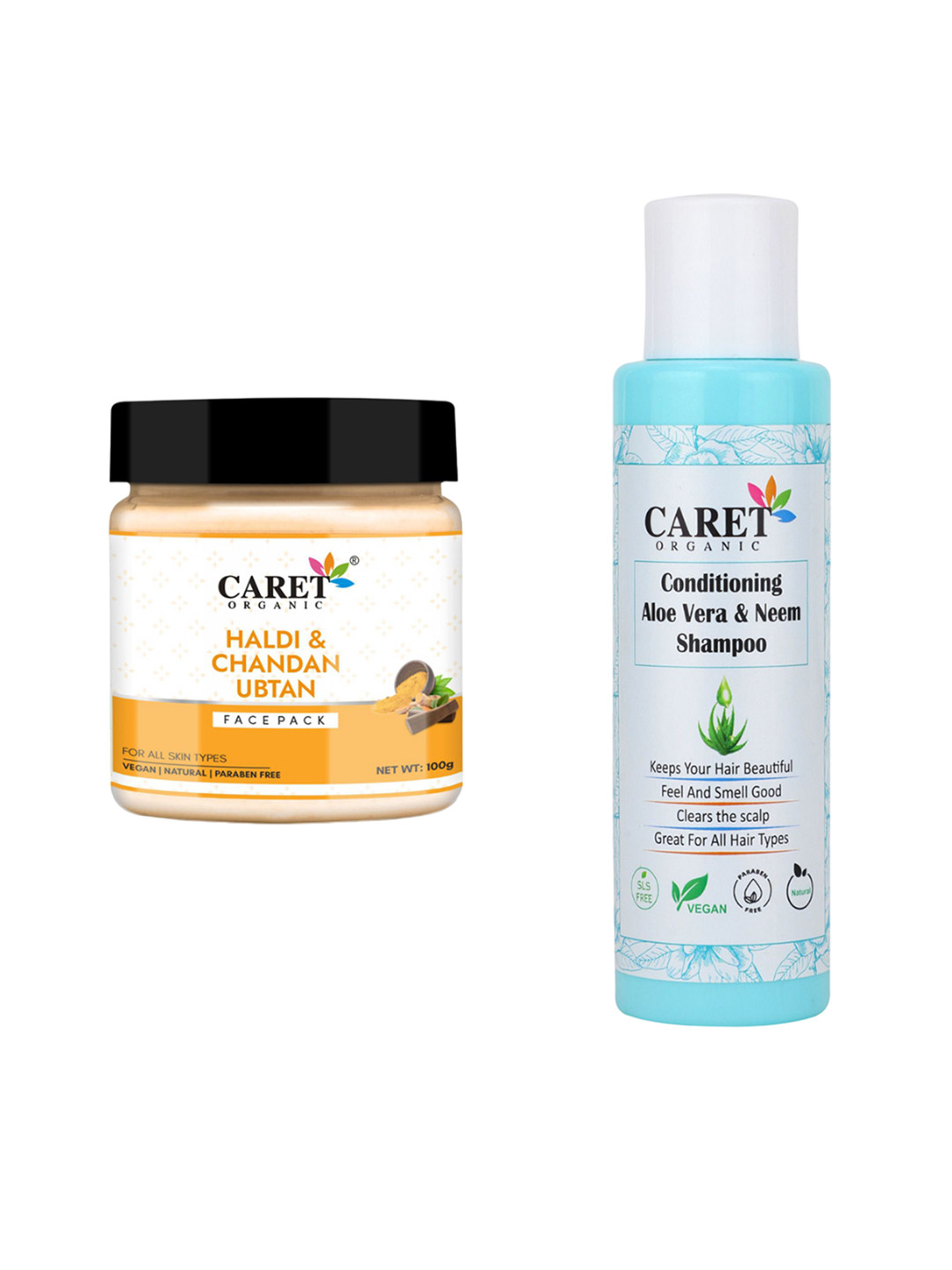 CARET ORGANIC Chandan Ubtan Face Pack & Conditioning Aloevera , Neem Shampoo Combo- 100 ml