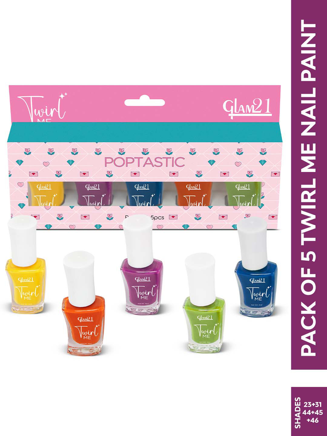 GLAM21 Set Of 5 Twirl Me Nail Paint - 6 ml Each - Combo No 02 - 23-31-44-45-46