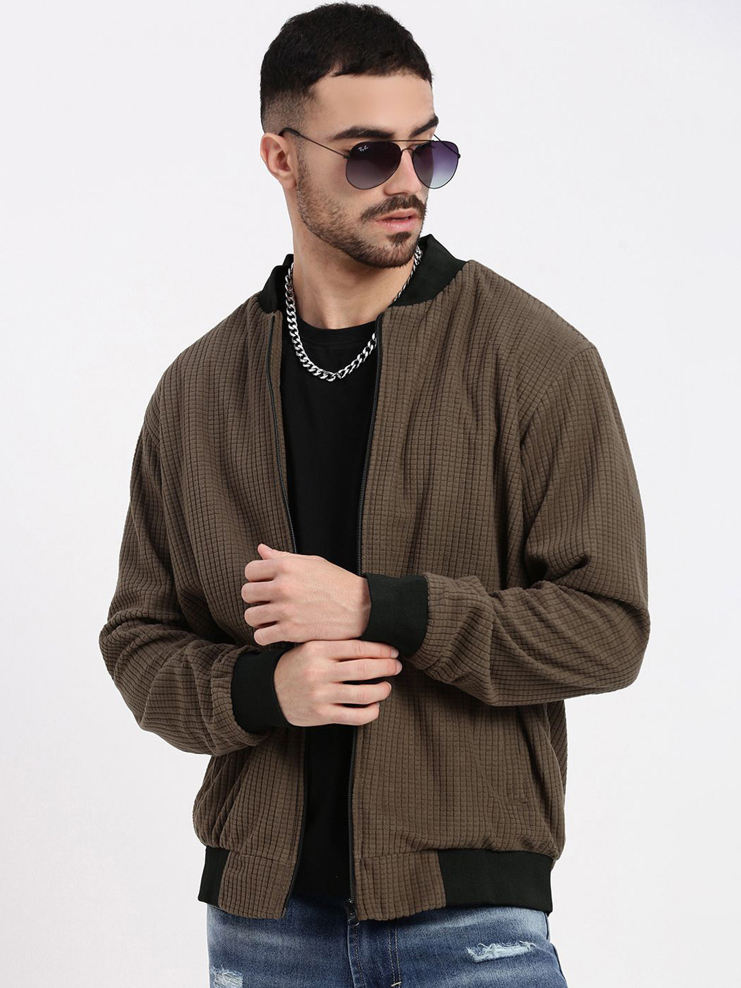 SHOWOFF Men Self Design Windcheater Bomber Jacket