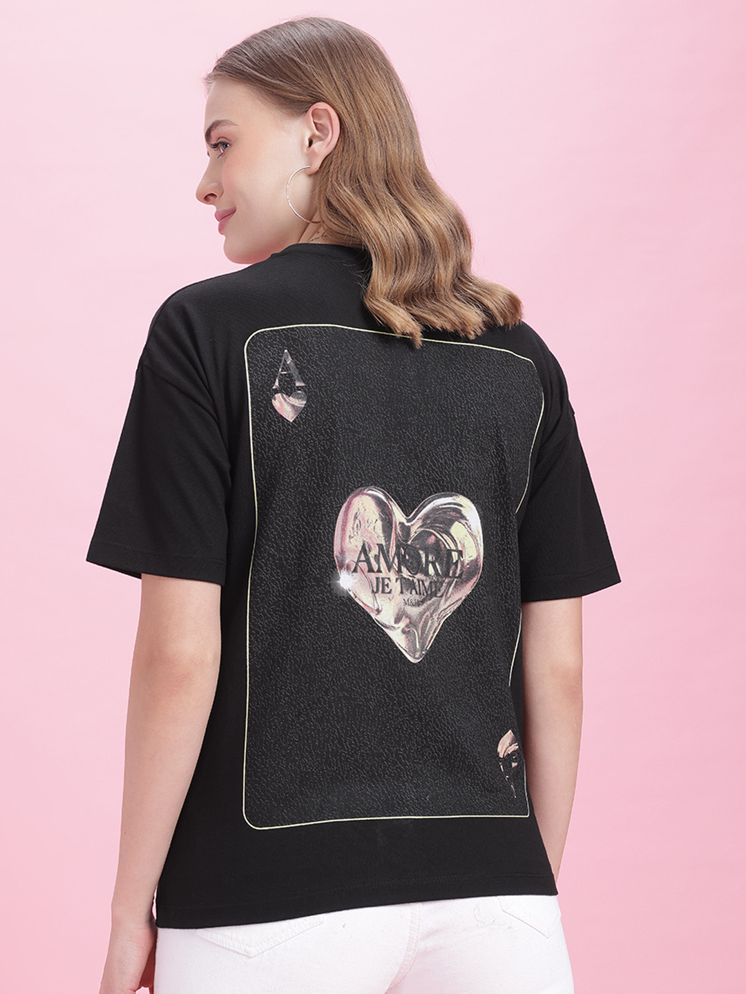 Mast & Harbour Let's Twin Graphic & Typography Printed Drop-Shoulder Sleeves T-shirt