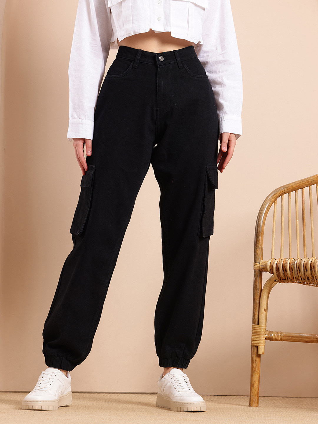 Mast & Harbour Women Cargo Pure Cotton Jogger Jeans
