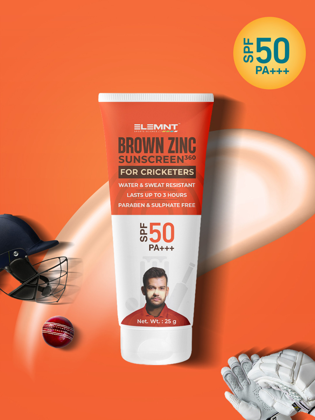 Elemnt Sports Science SPF 50 PA+++ Brown Zinc Sunscreen- 25 g