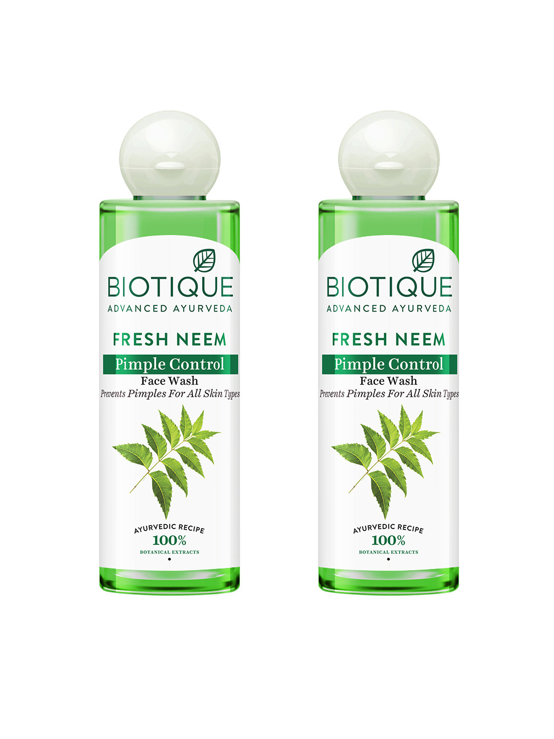 Biotique Set of 2 Fresh Neem Pimple Control Face Wash for Acne Prone Skin - 200 ml each