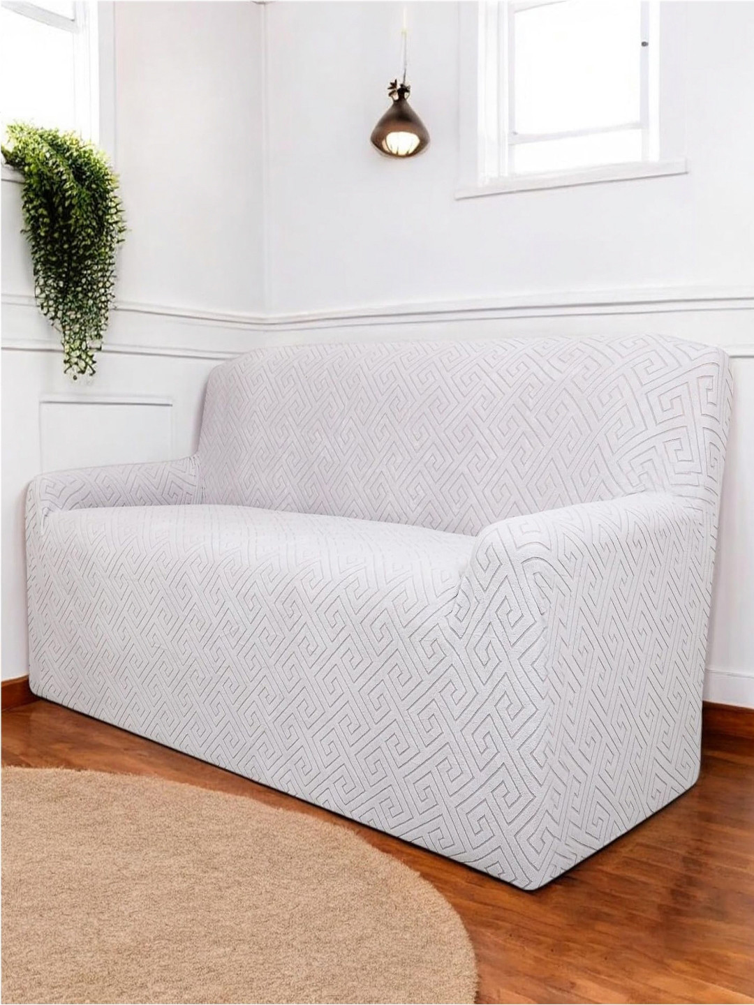 HOUSE OF QUIRK Grey Melange Self Design Triple Seater Universal Jacquard Fabric Sofa Cover