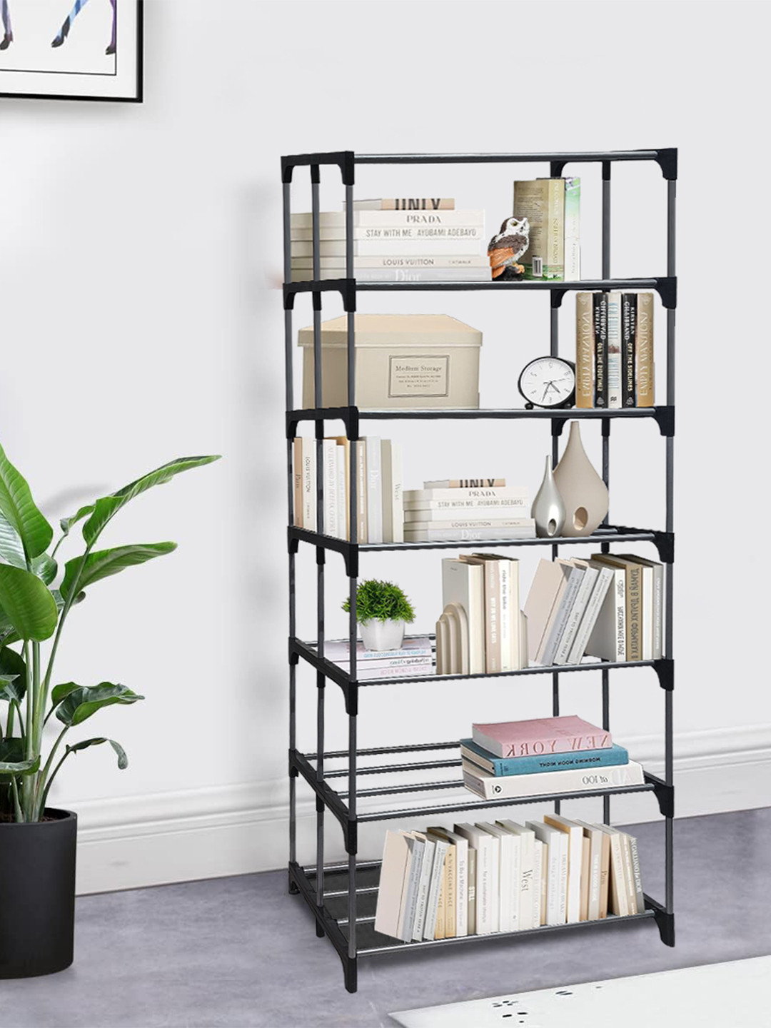 Urban Choice Silver-Toned & Black Metal 7 Tier Rectangle Shelf Racks