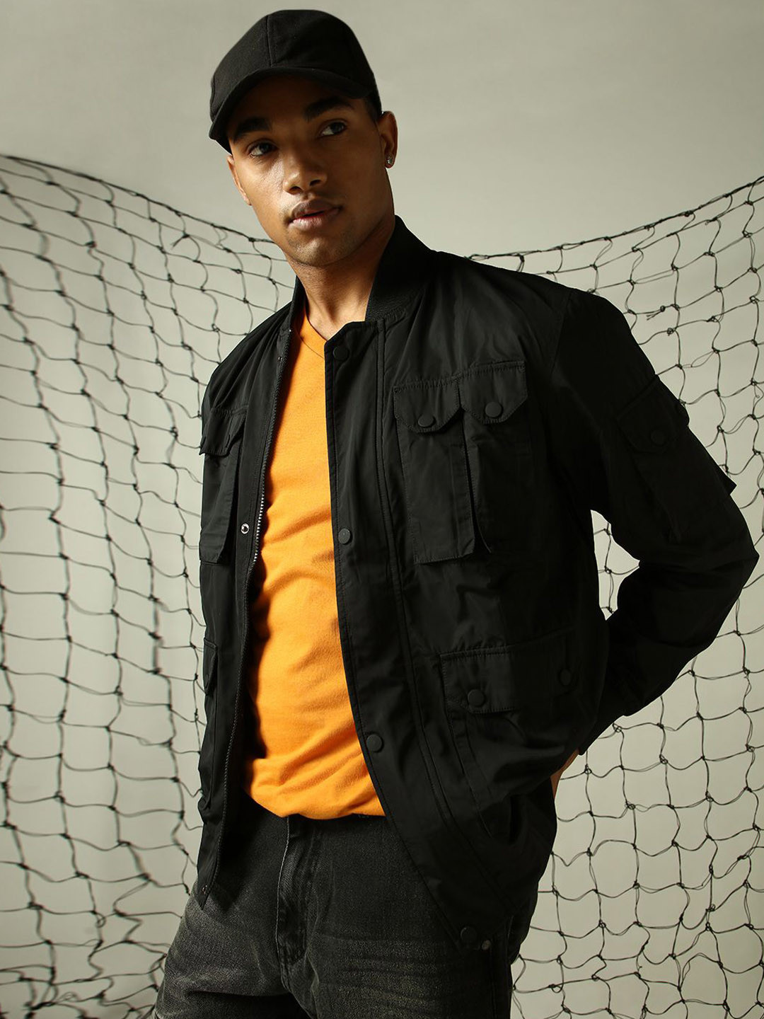 Hubberholme Men Lightweight Open Front Utility Bellow Pockets Jacket