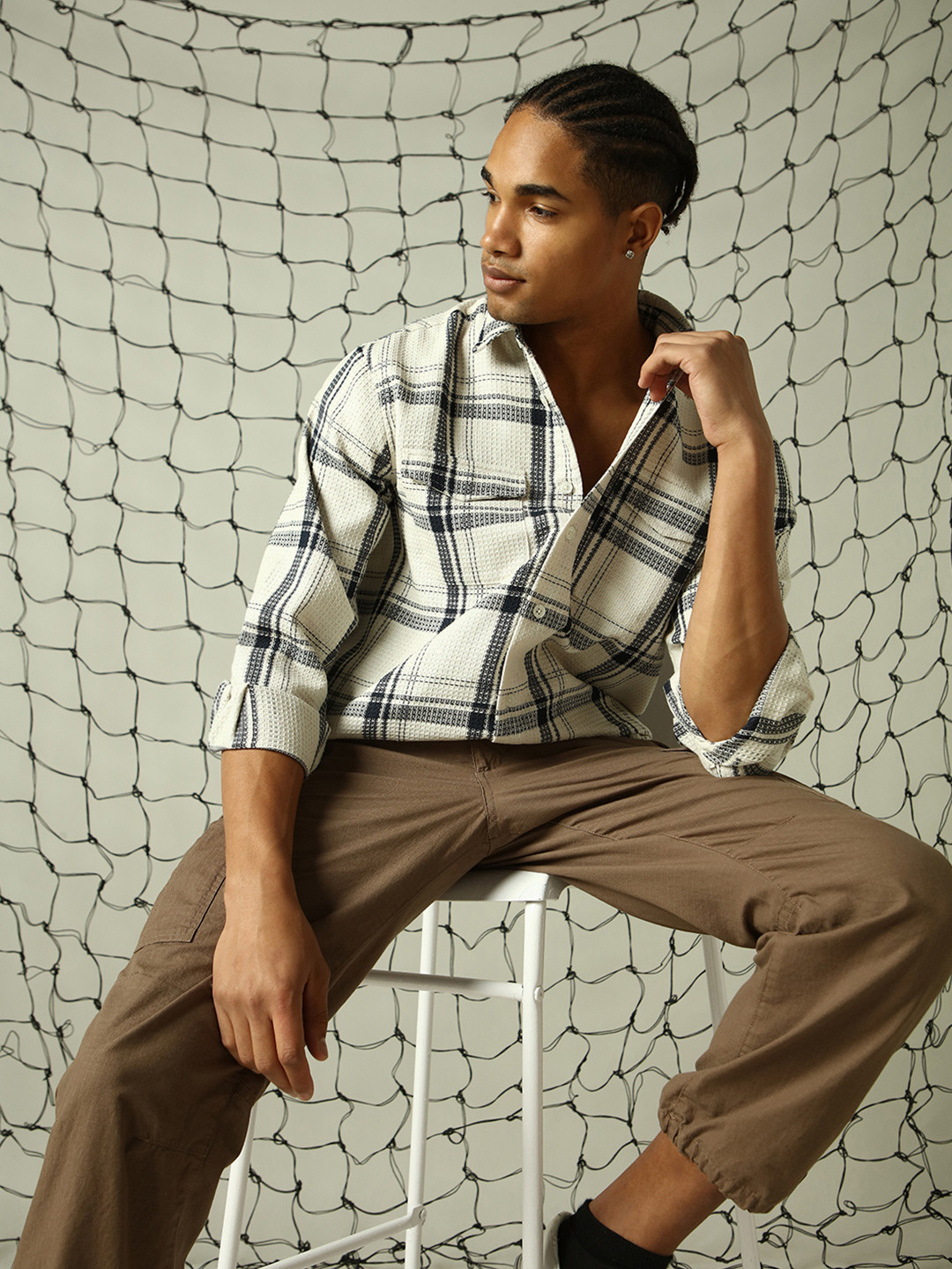 Hubberholme Men Classic Spread Collar Vertical Relaxed Fit Textured Fabric Casual Shirt