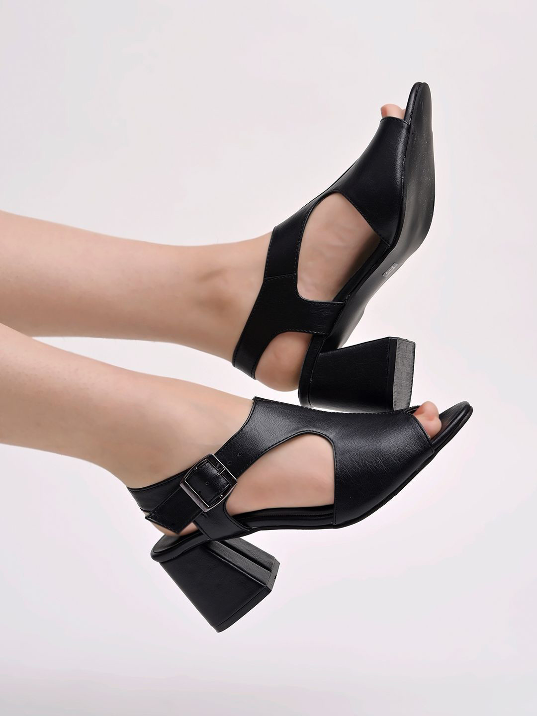 Shoetopia Block Heel Peep Toe Mules
