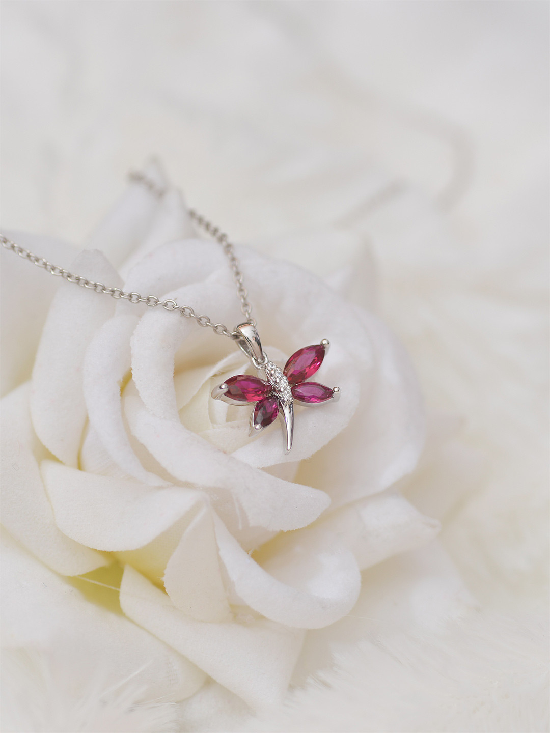 Ornate Jewels 925 Sterling silver Red Ruby Butterfly Pendant with Chain