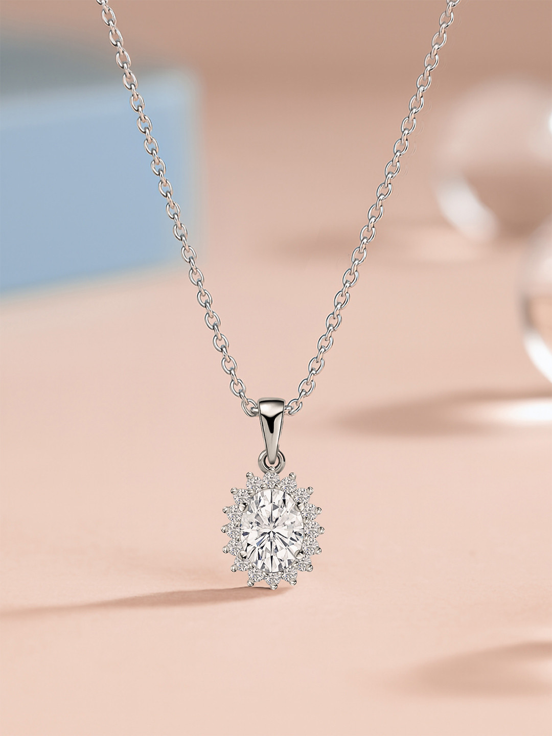 Ornate Jewels 925 Sterling silver 1.5 Carat American Diamond Halo Pendant with chain