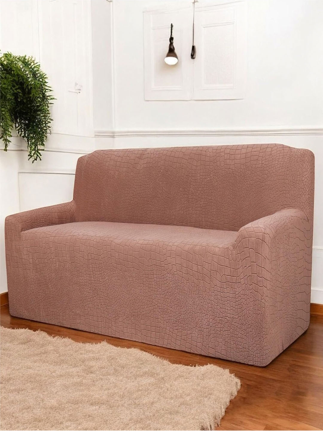 HOUSE OF QUIRK Universal Coffee Brown Self Design Jacquard 2 Seater Sofa Cover & Arms