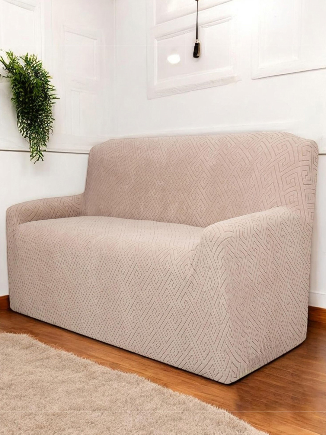 HOUSE OF QUIRK Universal Biege Self Design Jacquard Sofa Cover